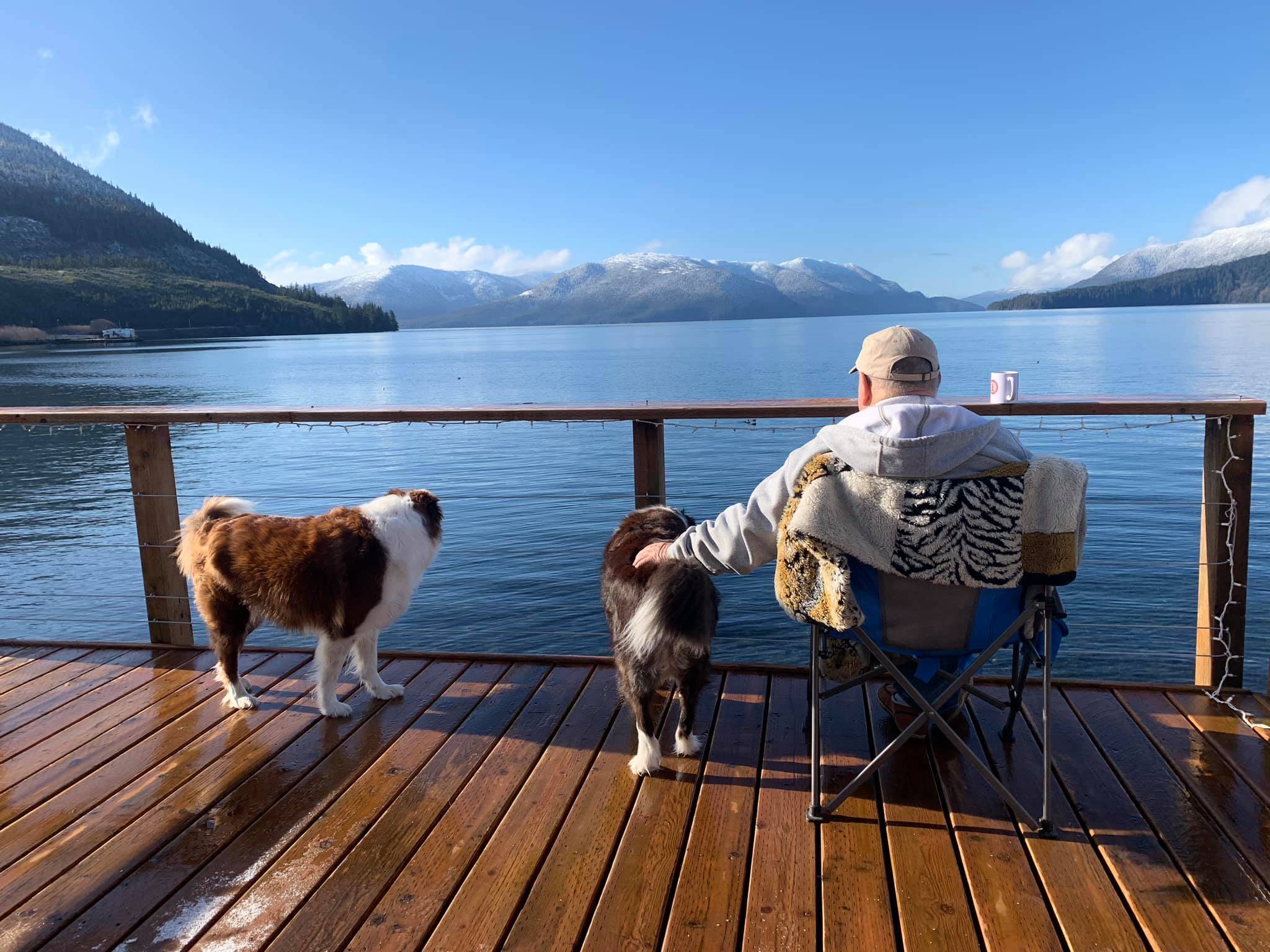 Grandpa Mickey Prescott sits on the deck having coffee in 2020. (Vivian Prescott / For the Capital City Weekly)