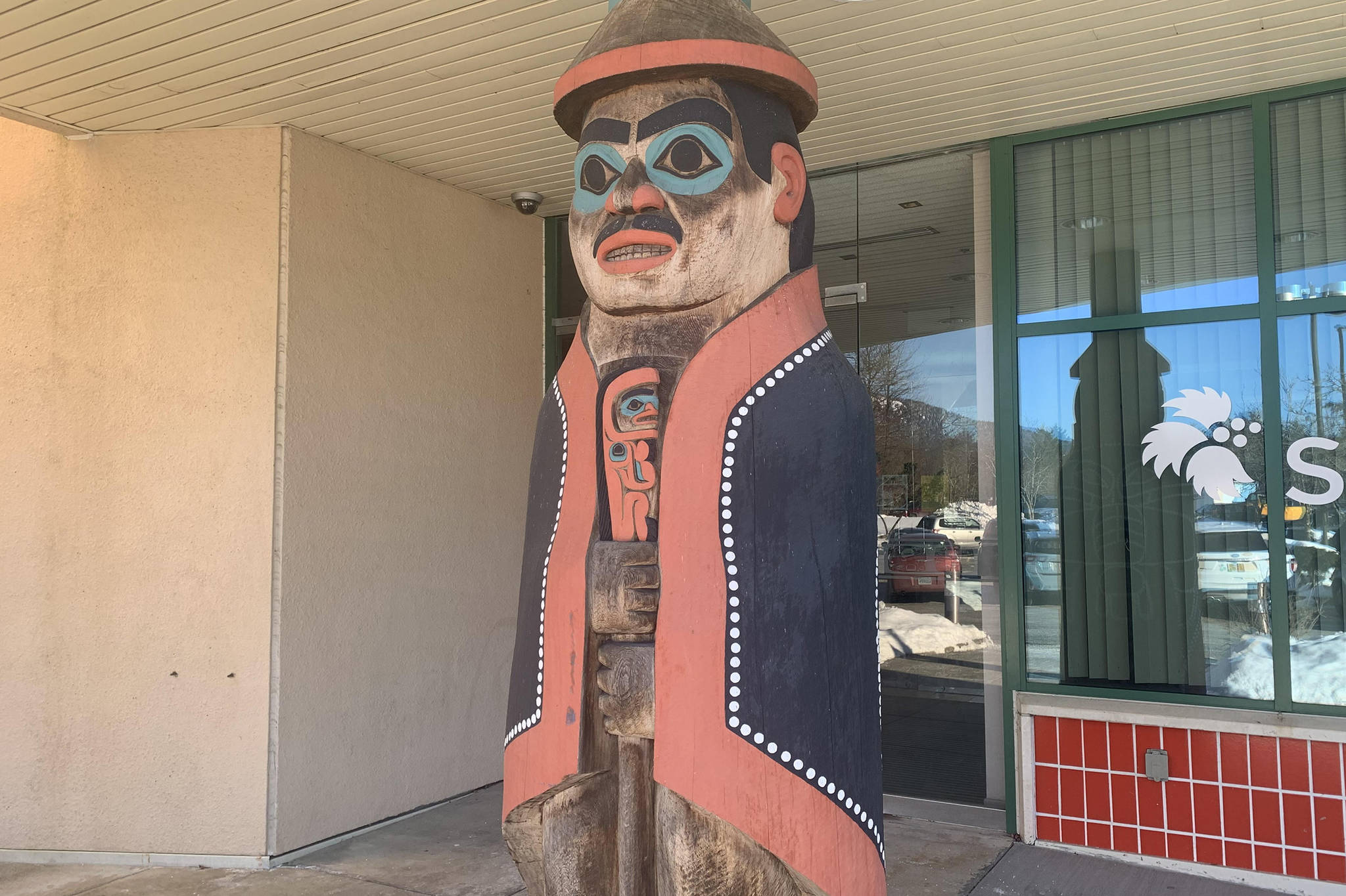 A totem pole in front of the Juneau Empire building was carved by Nathan Jackson, a Ketchikan-based traditional woodcarver and sculptor. Last week he was named a 2021 USA Fellow by United Artists. (Dana Zigmund/Juneau Empire)