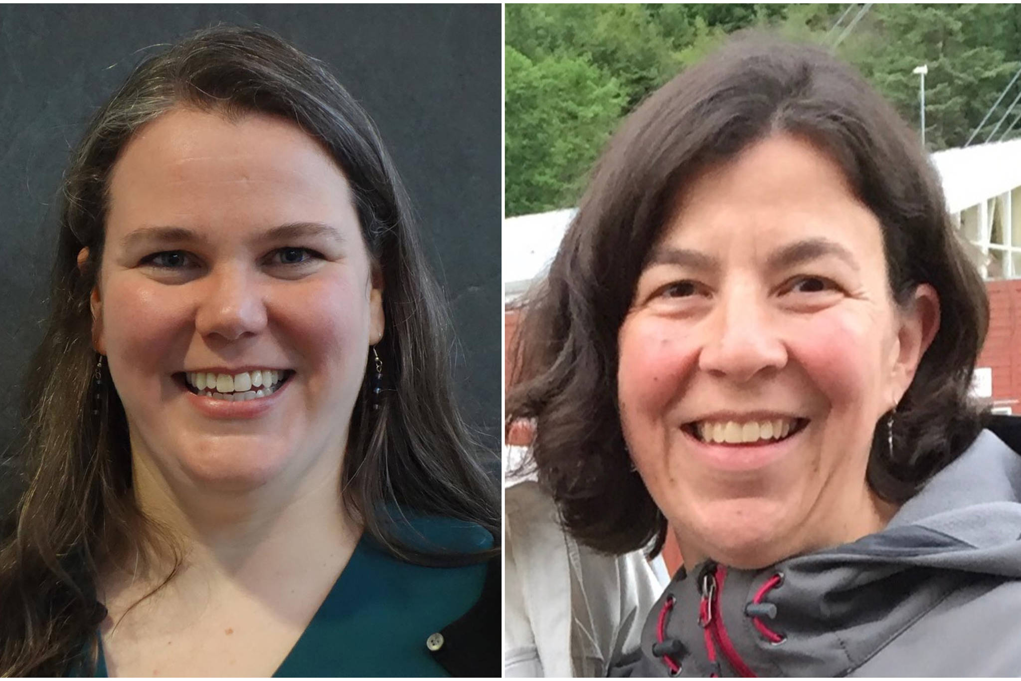 This composite photo shows Kristy Germain and Stacy Diouf, two long-serving Juneau educators, who have been acting as interim principals at Sayéik: Gastineau Community School and Floyd Dryden Middle School, respectively. Recently, they were both named to their positions permanently. (Juneau Empire File and Courtesy Photo)