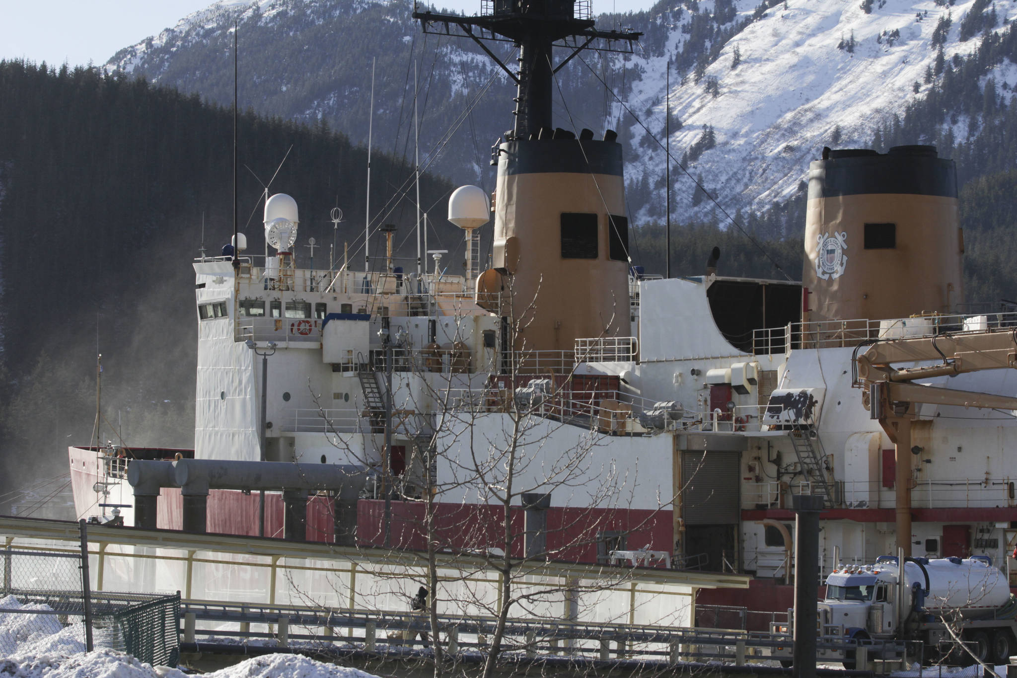 Michael S. Lockett / Juneau Empire
The U.S. Coast Guard Cutter Polar Star arrived in Juneau on Friday to resupply from extended operations in the Arctic over the winter.