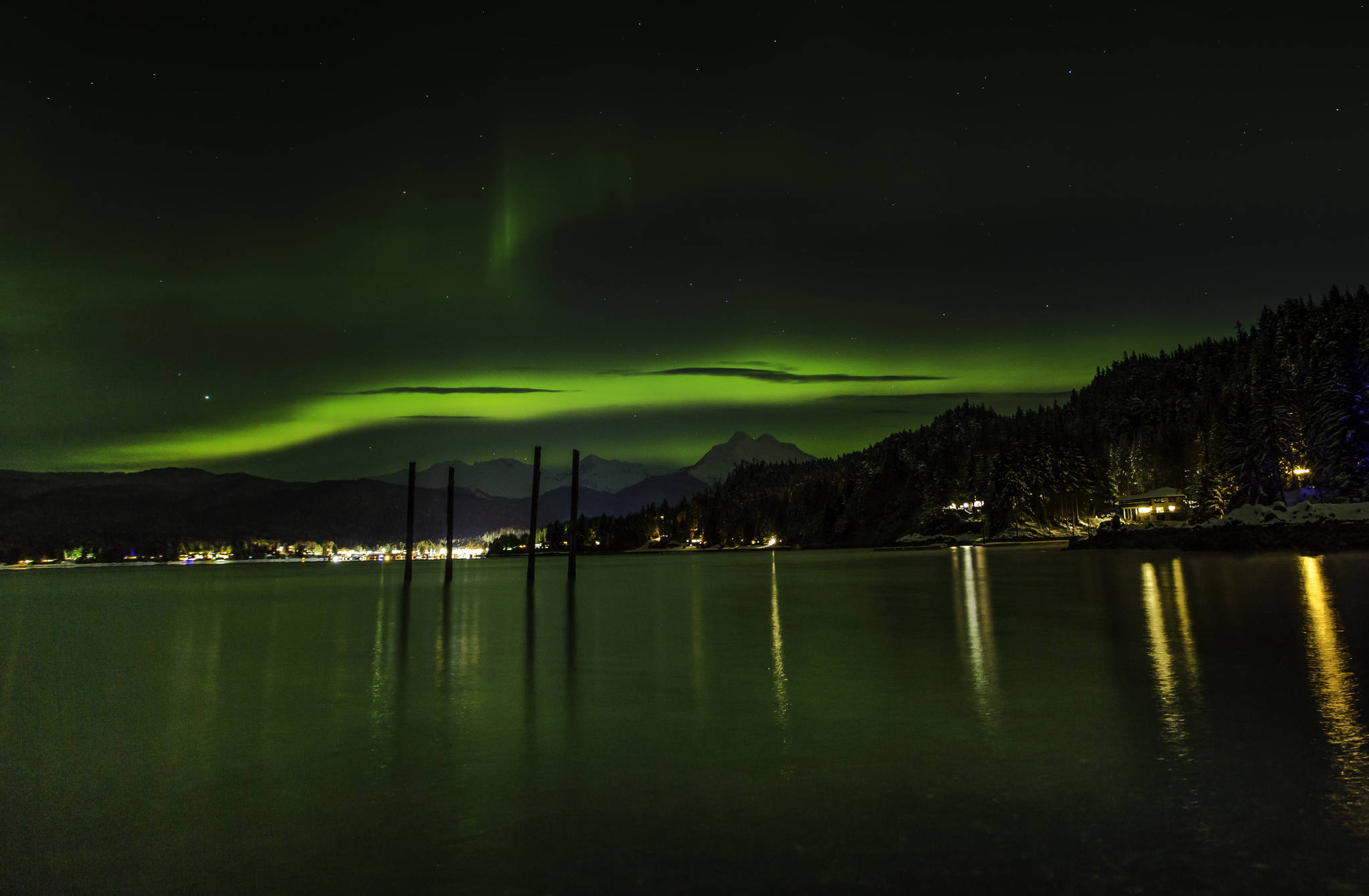 This photo shows the aurora borealis over Auke Bay on Feb. 6, 2021. (Courtesy Photo / Jack Beedle)