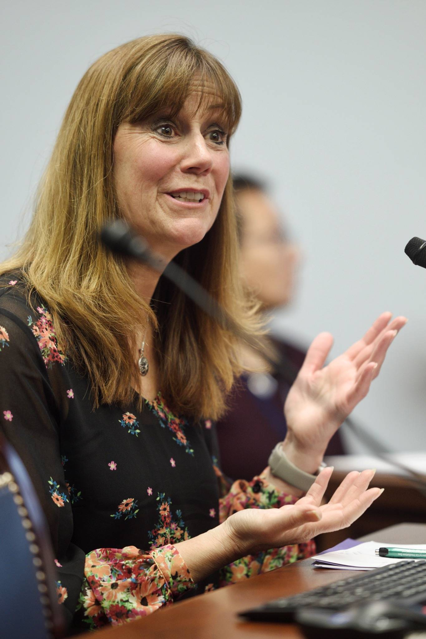 Bridget Weiss, superintendent of the Juneau School District, has been nominated for a Women of Distinction award. She is pictured here addressing the Senate Education Committee at the Capitol on April 16, 2019. (Michael Penn/Juneau Empire File)