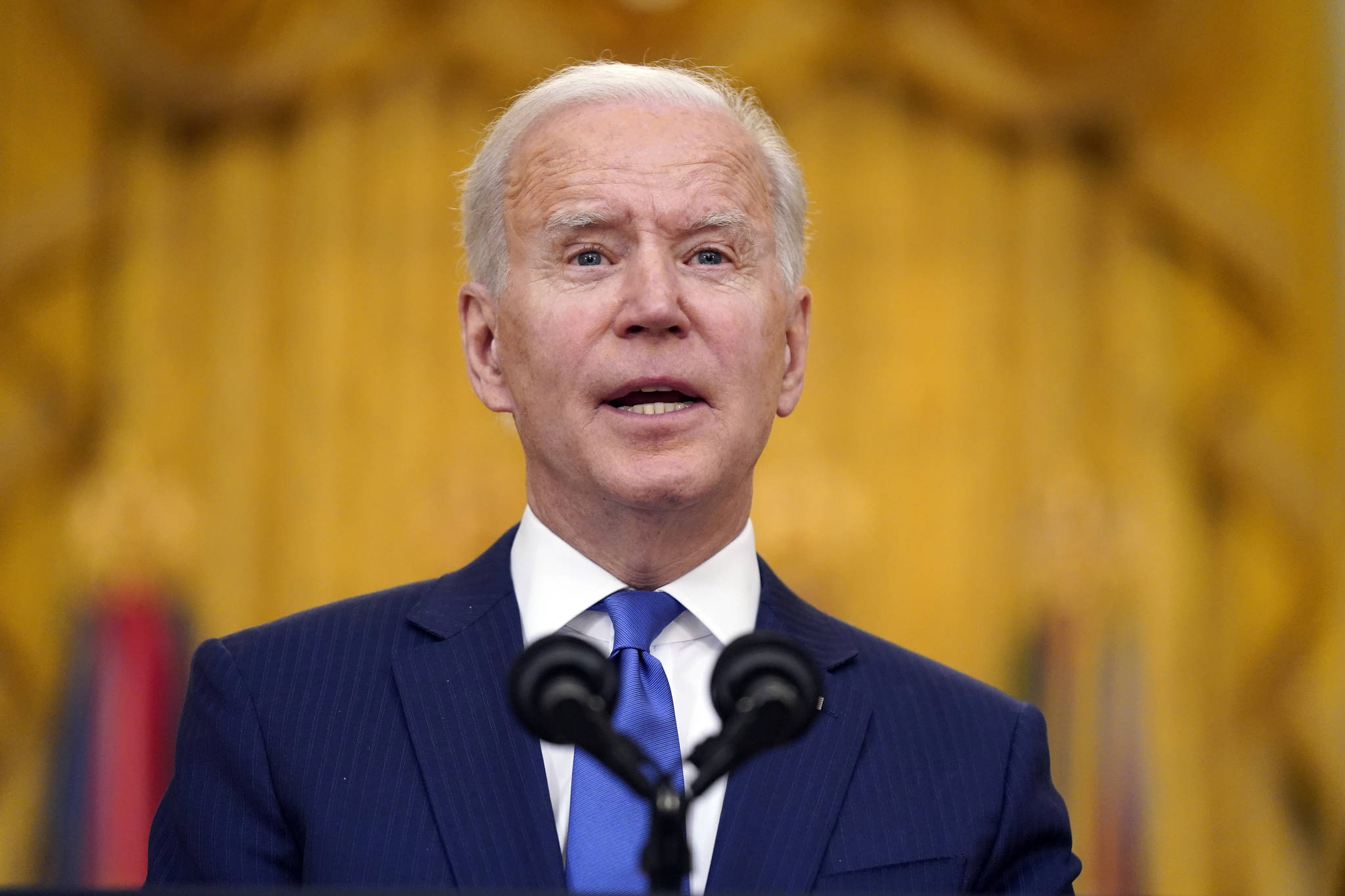 President Joe Biden, seen in this March 8 photo, and his administration are supporting a controversial road through a national wildlife refuge on the remote Alaska Peninsula that is home to migrating waterfowl, continuing the policy of former President Donald Trump.(AP Photo / Patrick Semansky )