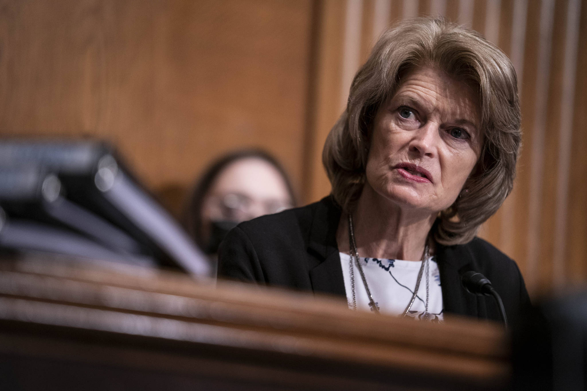 U.S. Sen. Lisa Murkowski, R-Alaska, speaks during a hearing on Capitol Hill in Washington. The Alaska Republican Party has not only censured Sen. Murkowski for voting to convict former President Donald Trump in his impeachment trial, but it also does not want her to identity as a GOP candidate in next year’s election, a member of the party’s State Central Committee said Tuesday, March 16, 2021. (Sarah Silbiger / Pool Photo via AP)