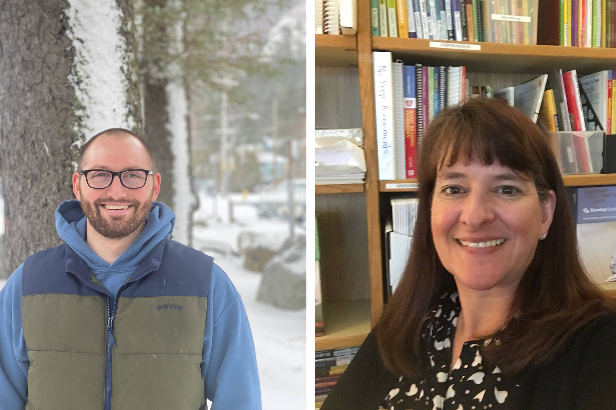 This composite image shows Juneau School District’s two newest principals William Sarandria and Kelley Harvey. (Courtesy Photo / Juneau School District)