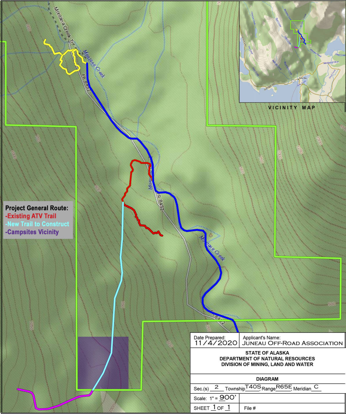 This diagram taken from the easement application shows a proposed new trail at Montana Creek. (Courtesy Image / Alaska Department of Natural Resources)