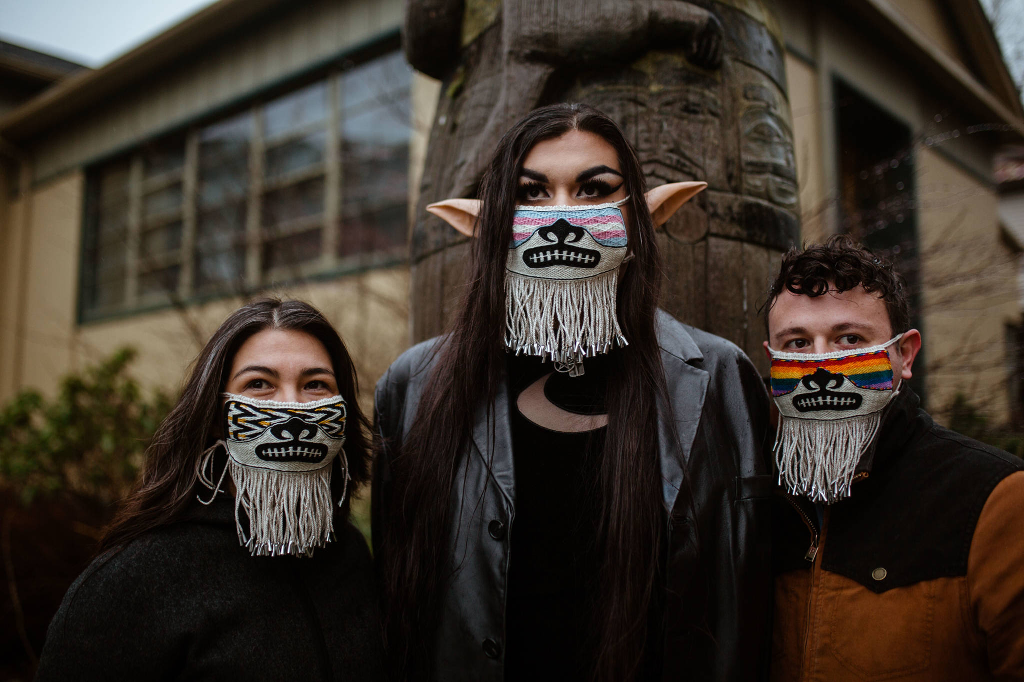 Traditional artist Lily Hope is recognized as this edition of Tidal Echoes’ featured artist for her work in Ravenstail and Chilkat weaving, particularly her Chilkat Protector masks, demonstrated here. (Courtesy photo / @SydneyAkagiPhotography)