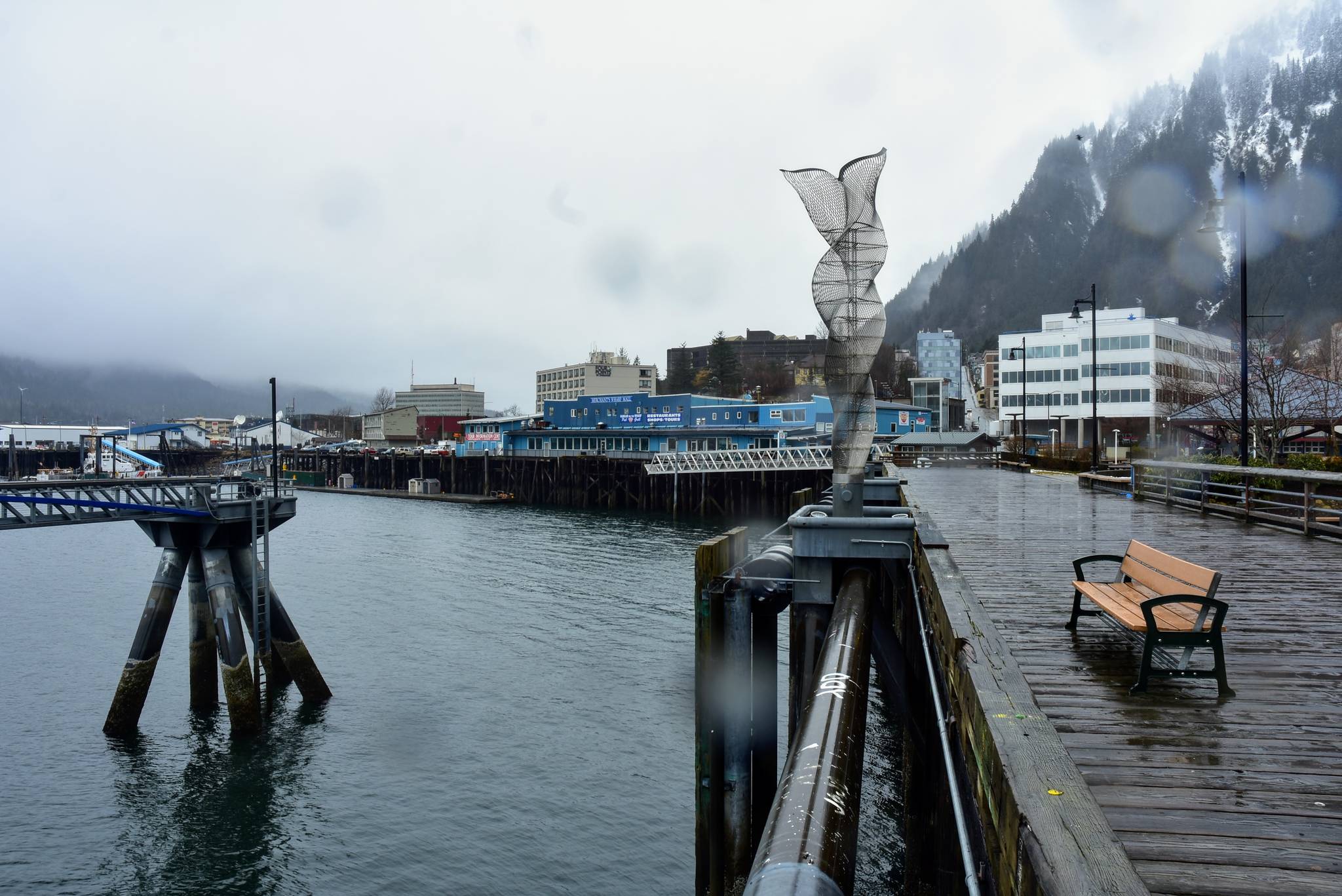 Peter Segall / Juneau Empire
Juneau’s downtown waterfront sits empty Monday. In a typical year, businesses would be getting ready for the flood of local tourists. But with the COVID-19 pandemic still ongoing, Alaska’s cruise ship season remains uncertain.