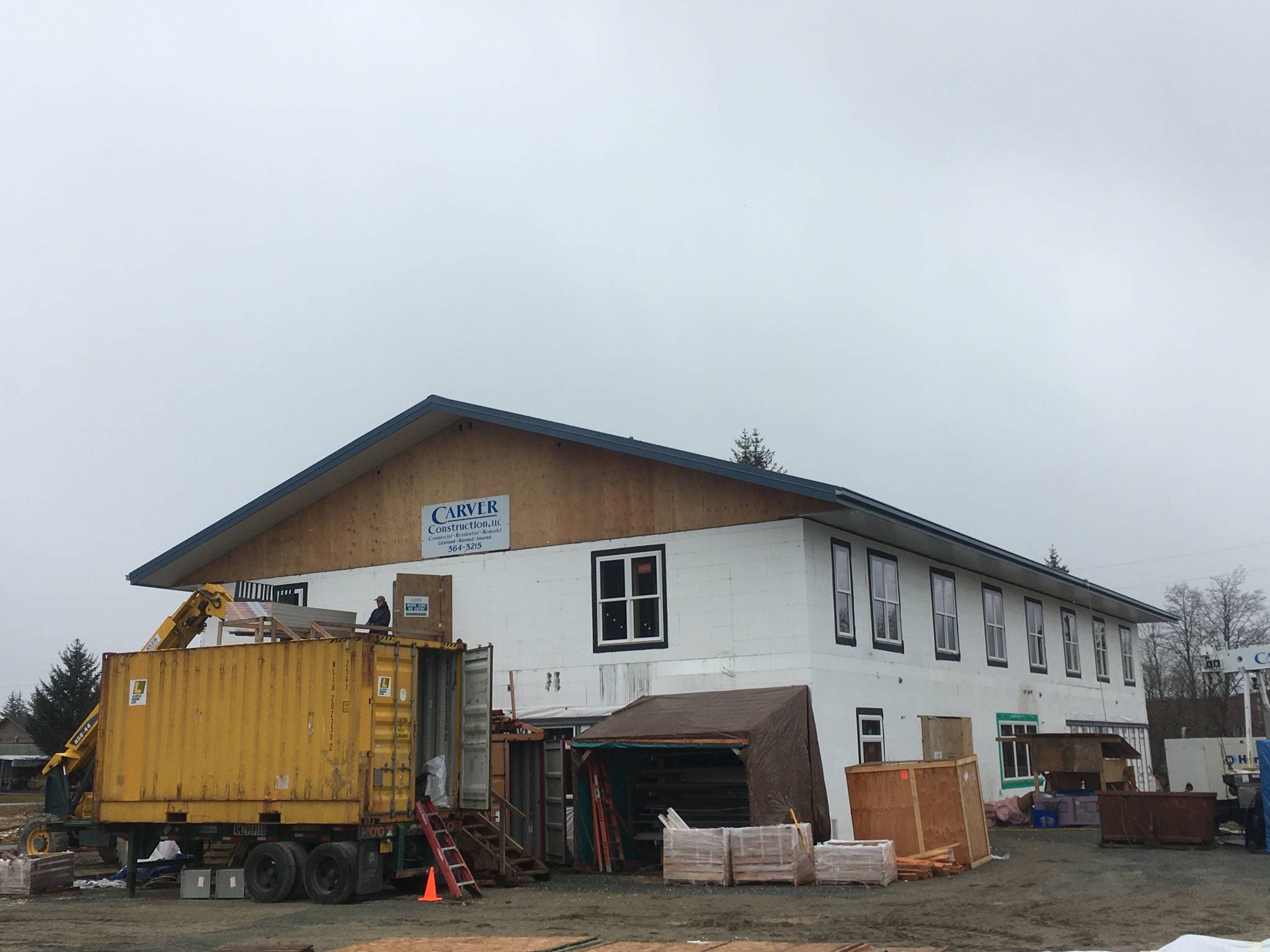 The new Glory Hall, currently under construction near the airport, is due to open on July 1, 2021, as the contract for the shelter at the Juneau Arts and Culture Center ends after a year and a half of pandemic. (Michael S. Lockett / Juneau Empire)