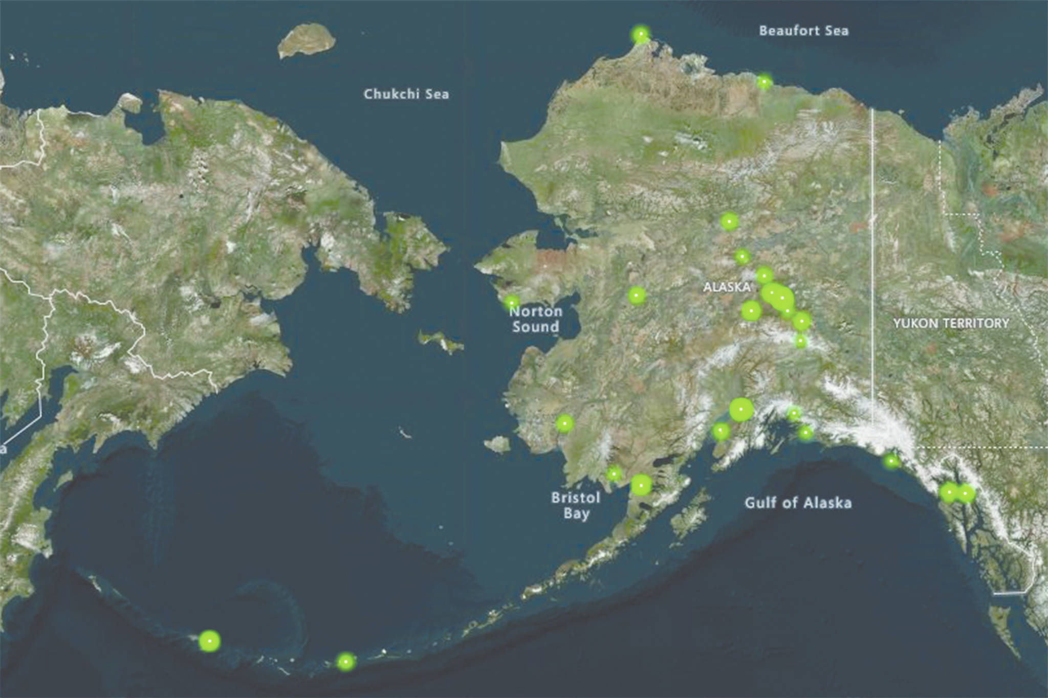 This screenshot of an Alaska Department of Environmental Conservation map of PFAS sites in Alaska shows that contamination from so-called “forever chemicals” is observable throughout the state. (Screenshot | Alaska Department of Environmental Conservation)