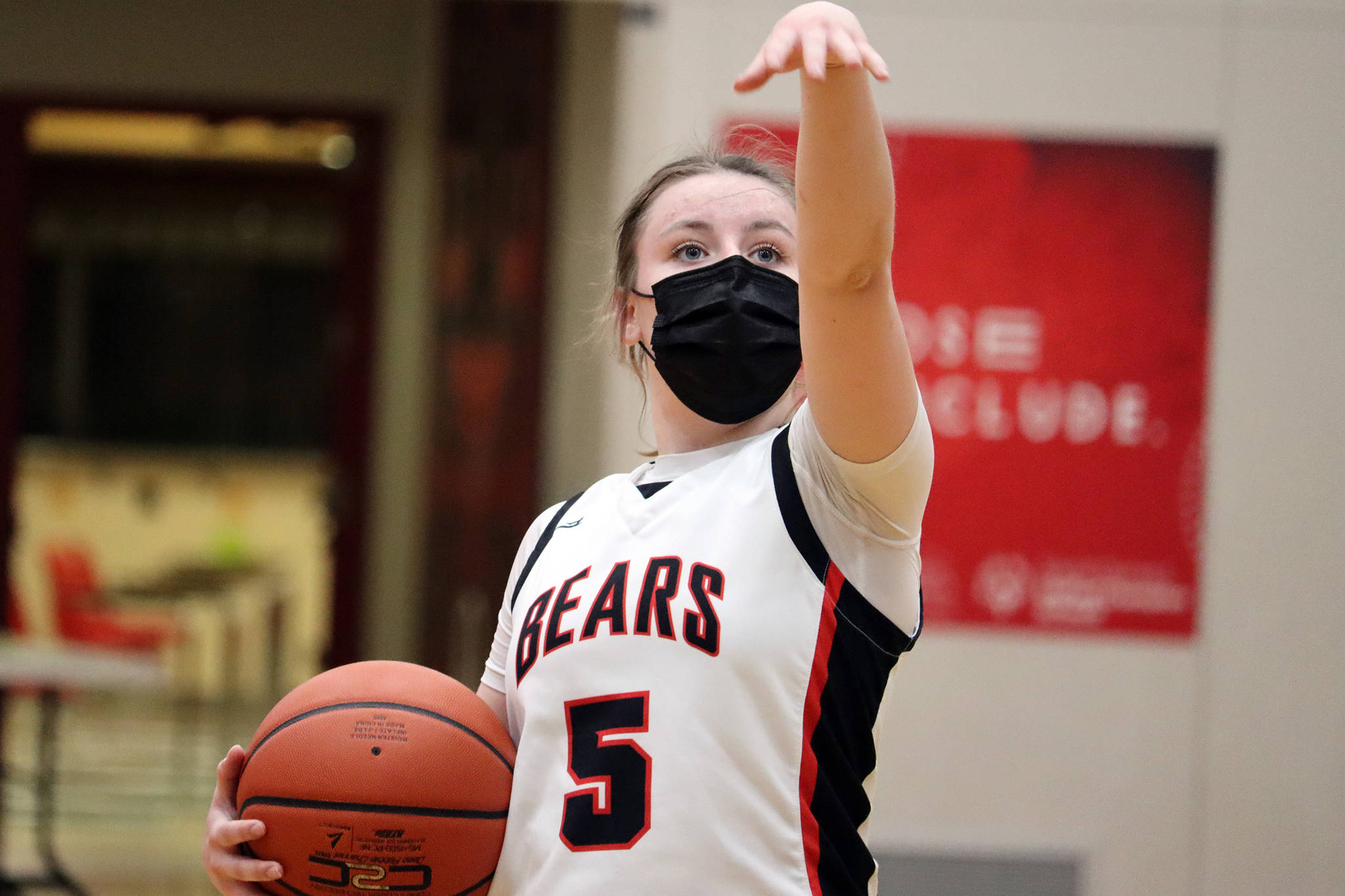 Juneau-Douglas High School: Yadaa.at Kalé senior Kiana Potter, seen here during the Region V tournament, committed to playing basketball for Whitman College in Washington on April 8, 2021. (Ben Hohenstatt / Juneau Empire)