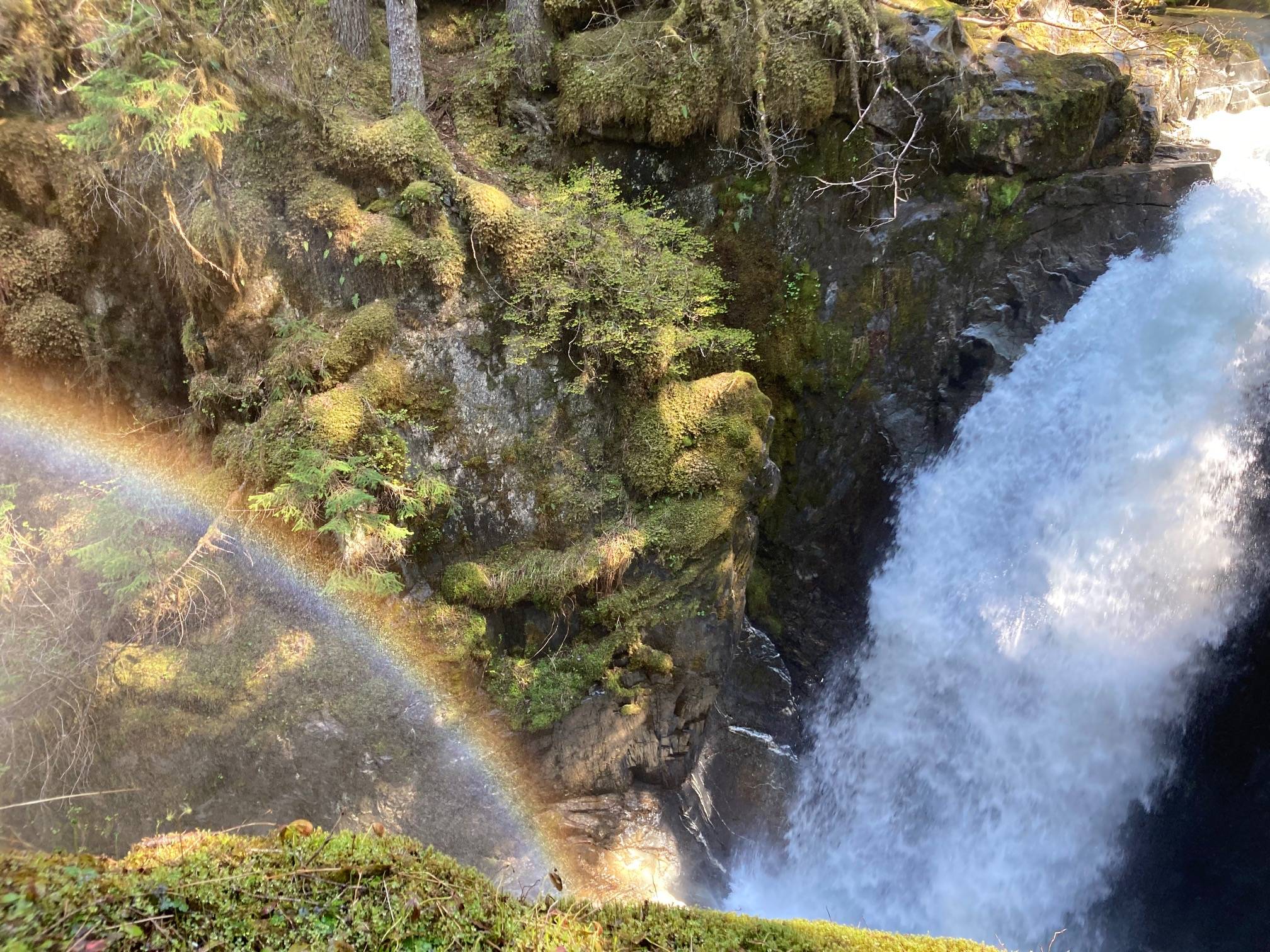 This photo shared on May 19, 2021, shows a rainbow forming near Sawmill Falls. (Courtesy Photo / Deborah Rudis)