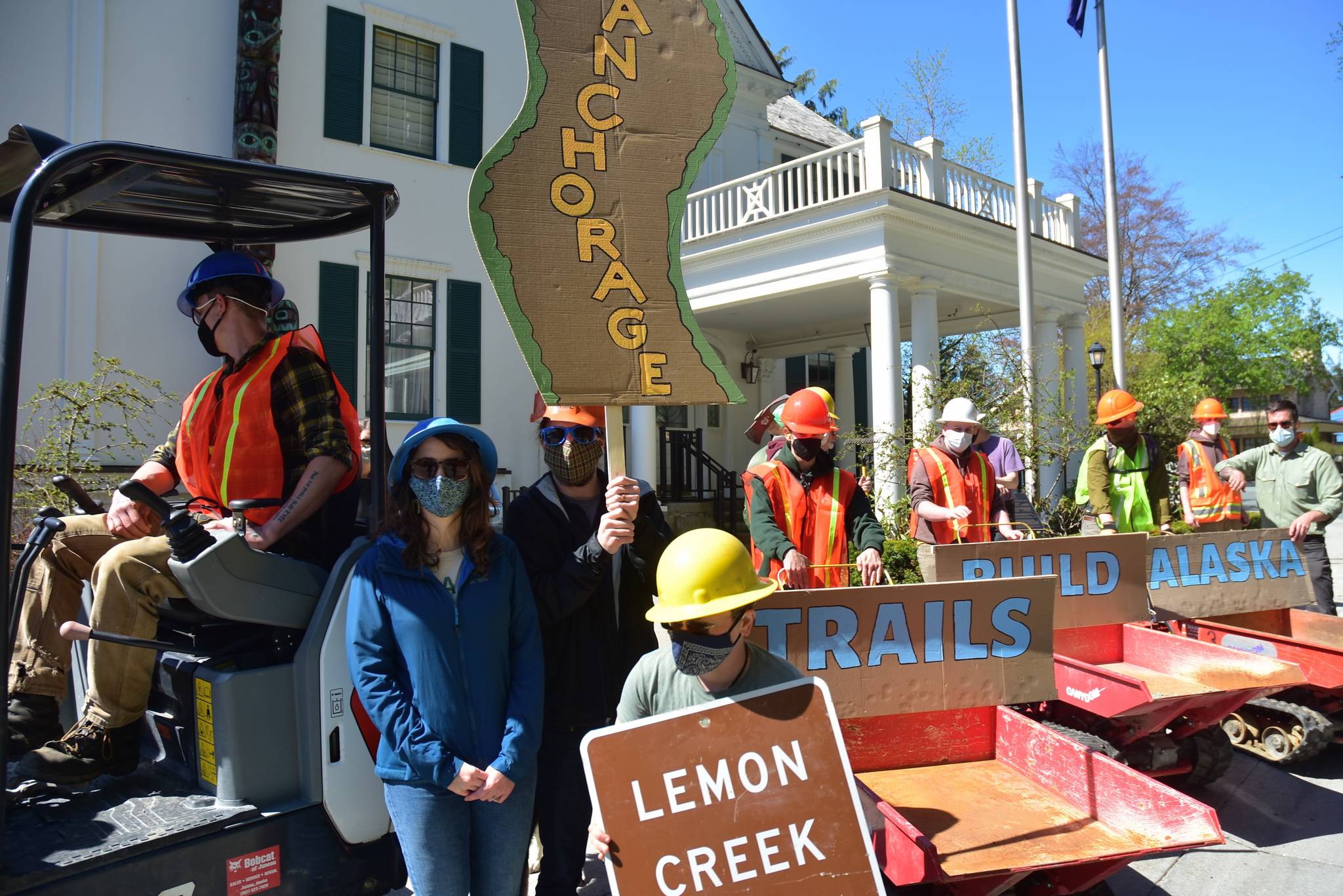 Supporters of the trail-building conservation corps started with CARES Act funding rallied in front of the Governor’s Mansion on Tuesday, May 18, 2021, to urge state officials to continue funding