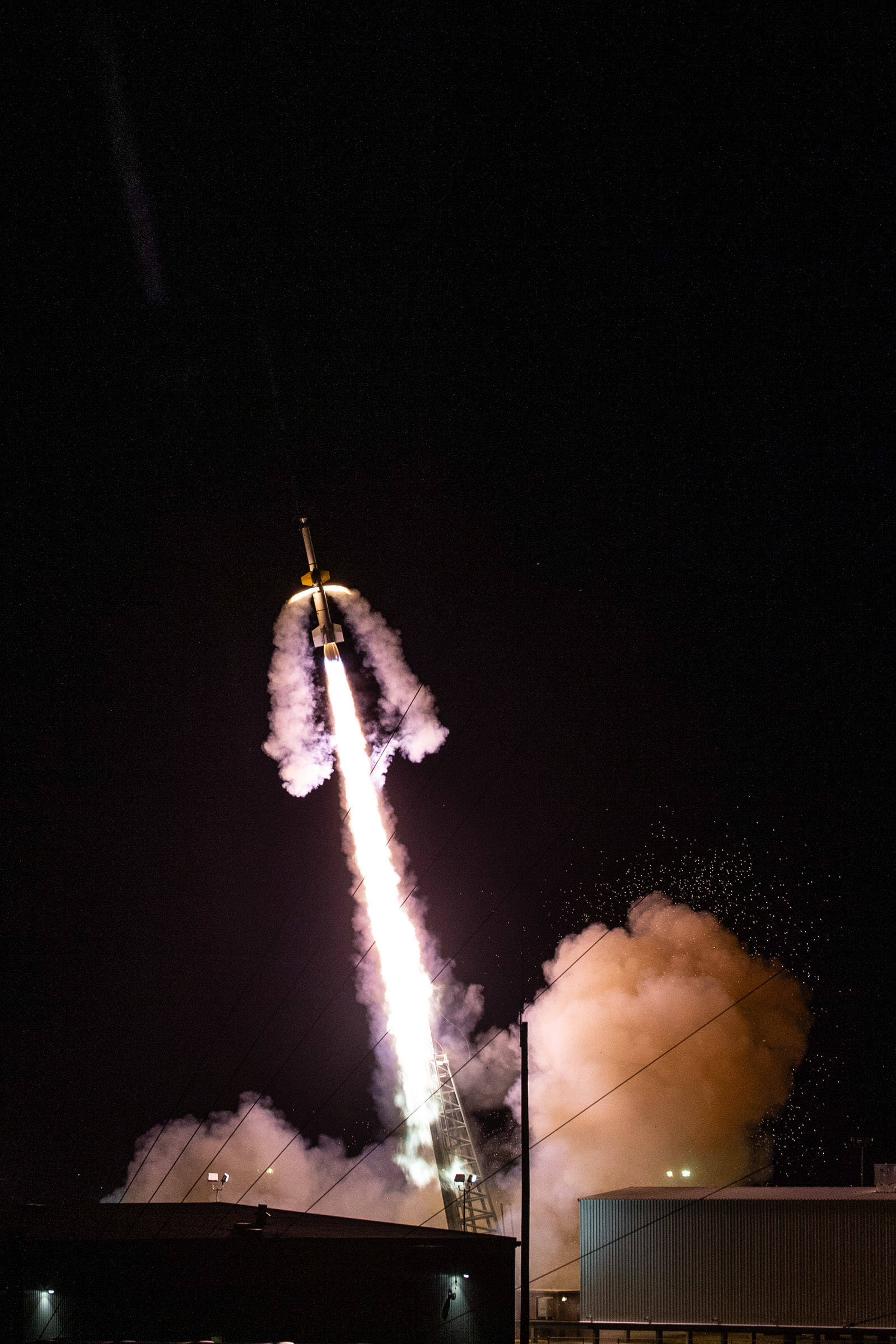 Terry Zaperach / NASA 
The NASA Black Brant XII rocket lifts off with the KiNET-X experiment at Wallops Flight Facility in Virginia on May 16, 2021.