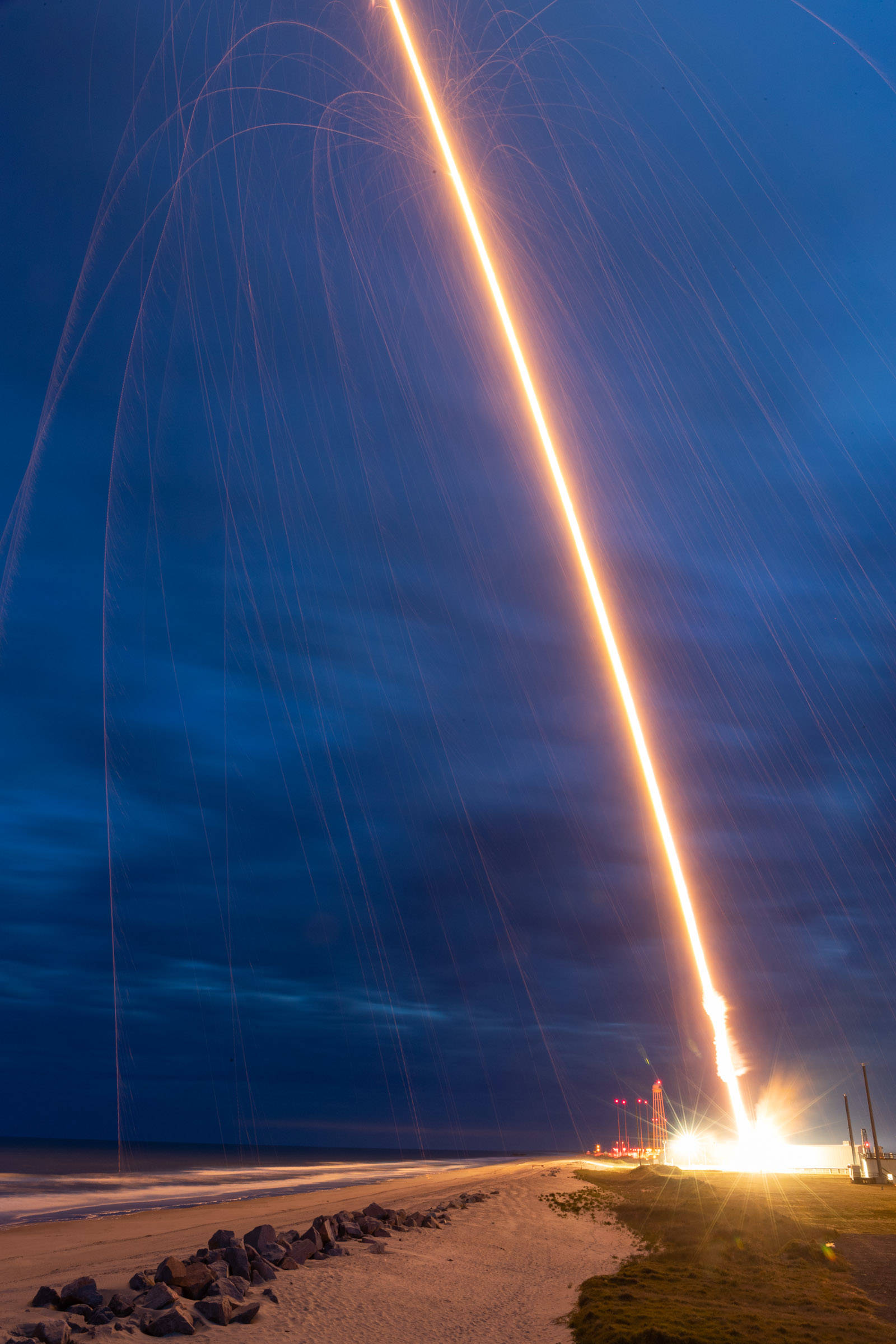 The NASA Black Brant XII rocket lifts off with the KiNET-X experiment at Wallops Flight Facility in Virginia on May 16, 2021. (Allison Stancil / NASA)