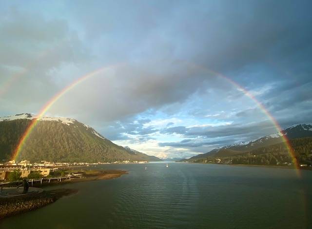 A rainbow connects downtown Juneau with Douglas Island on June 9. (Courtesy Photo / Denise Carroll)