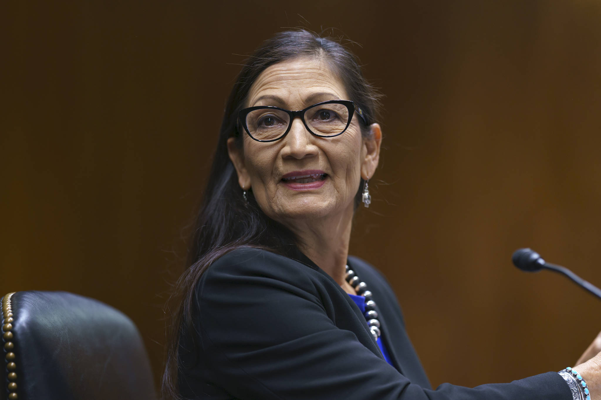 Interior Secretary Deb Haaland appears before the Senate Appropriations Committee, at the Capitol in Washington, Wednesday, June 16, 2021. (AP Photo/J. Scott Applewhite)
