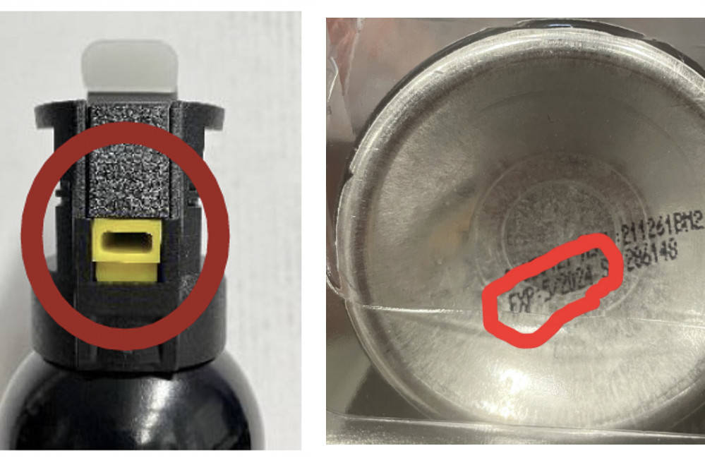 A bear spray manufacturer issued a recall on a bear repellant product, shown here with identifying characteristics, that may not spray as intended. (Screenshot / SABRE)