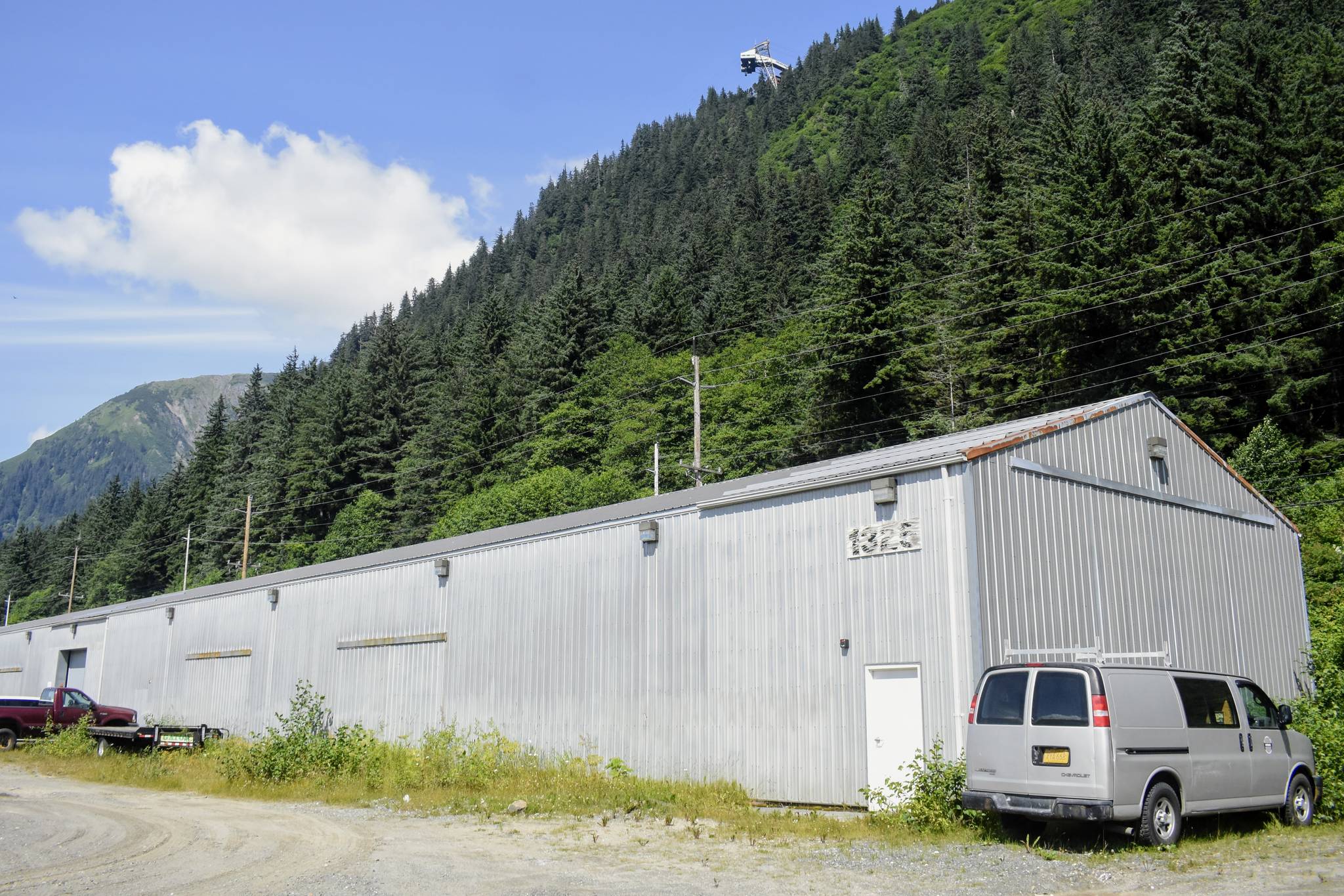 A surplus warehouse at 1325 Eastaugh Way, off Thane Road, seen here on Monday, July 19, 2021, is being considered by the City and Borough of Juneau as a possible location for a ballot-counting center should the city decide to increase its use of voting by mail in future municipal elections. (Peter Segall / Juneau Empire)