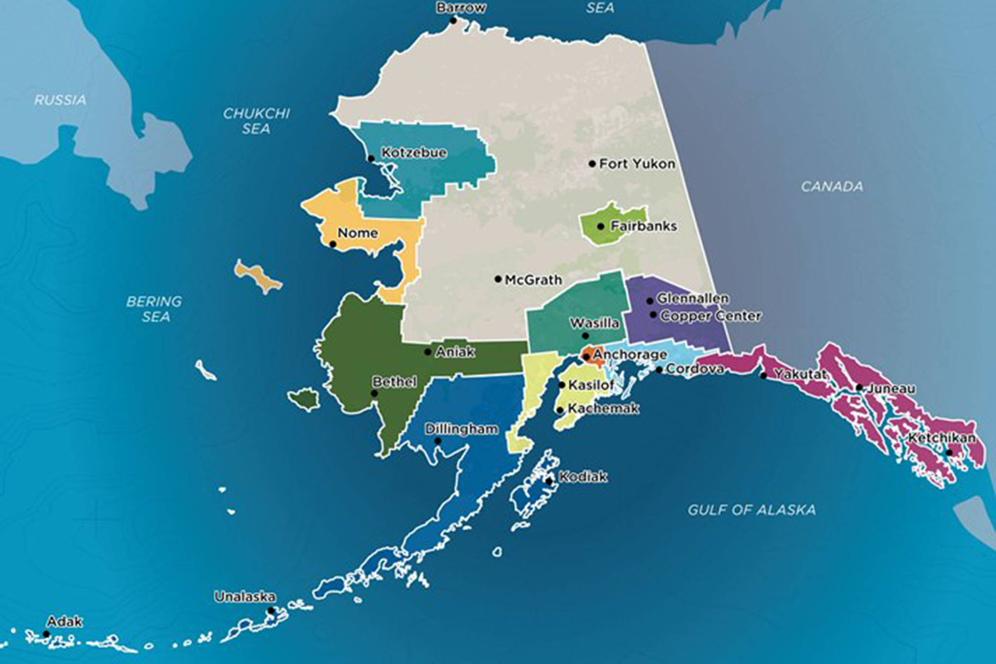 This screenshot from the state Division of Community and Regional Affairs website shows a map of Alaska Regional Development Organizations. (Screenshot)