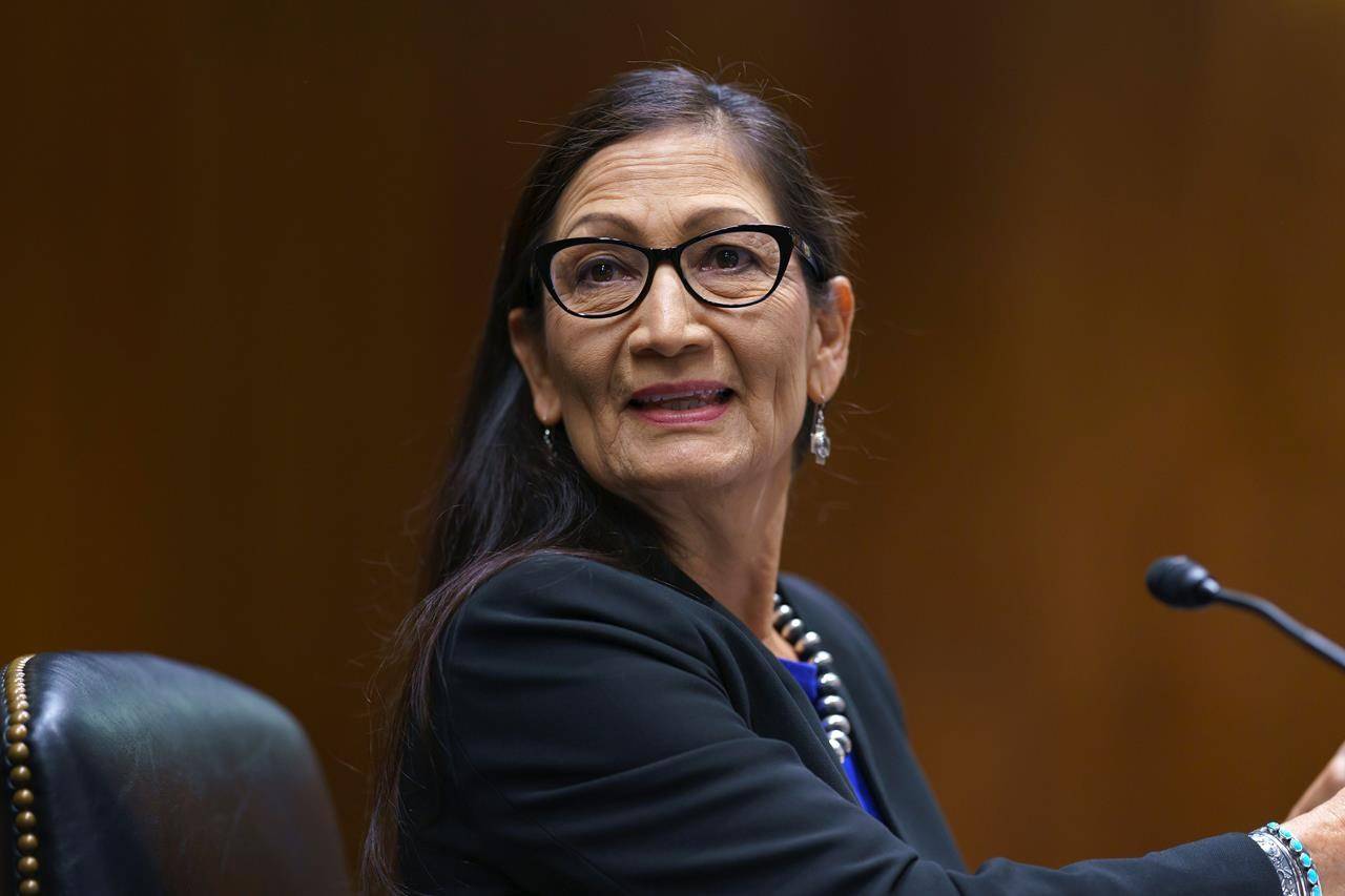 Interior Secretary Deb Haaland appears before the Senate Appropriations Committee on Capitol Hill in Washington, Wednesday, June 16, 2021. Haaland has not decided the position she will take on a proposed land exchange aimed at building a road through a national wildlife refuge in Alaska, a U.S. government attorney said Wednesday (AP Photo /. J. Scott Applewhite)