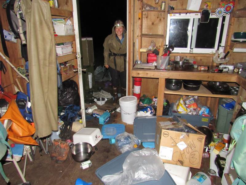 This photo sent via satellite phone shows the interior of a cabin on Chowiet Island a few hours after a nearby magnitude 8.2 earthquake. (Courtesy Photo / Katie Stoner, Alaska Maritime National Wildlife Refuge.