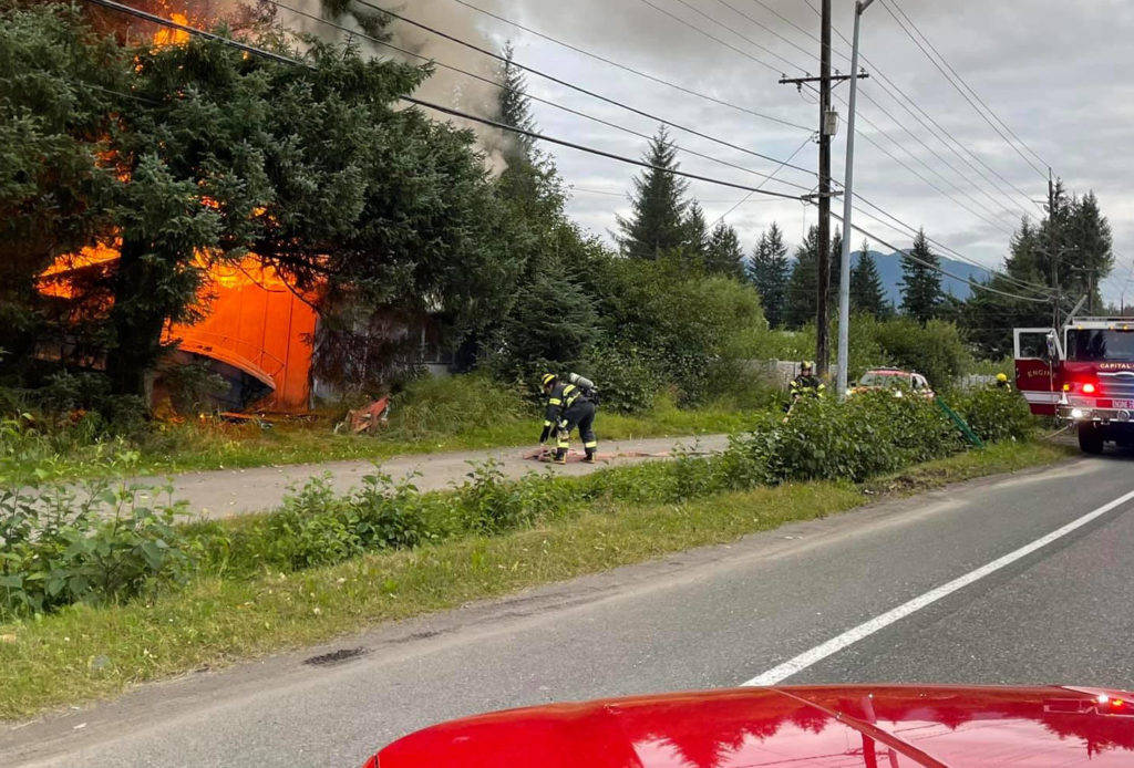 Capital City Fire/Rescue are investigating a fire that occurred in an abandoned building in the Mendenhall Valley on Aug. 19, 2021 as suspicious. (Courtesy Photo / CCFR)