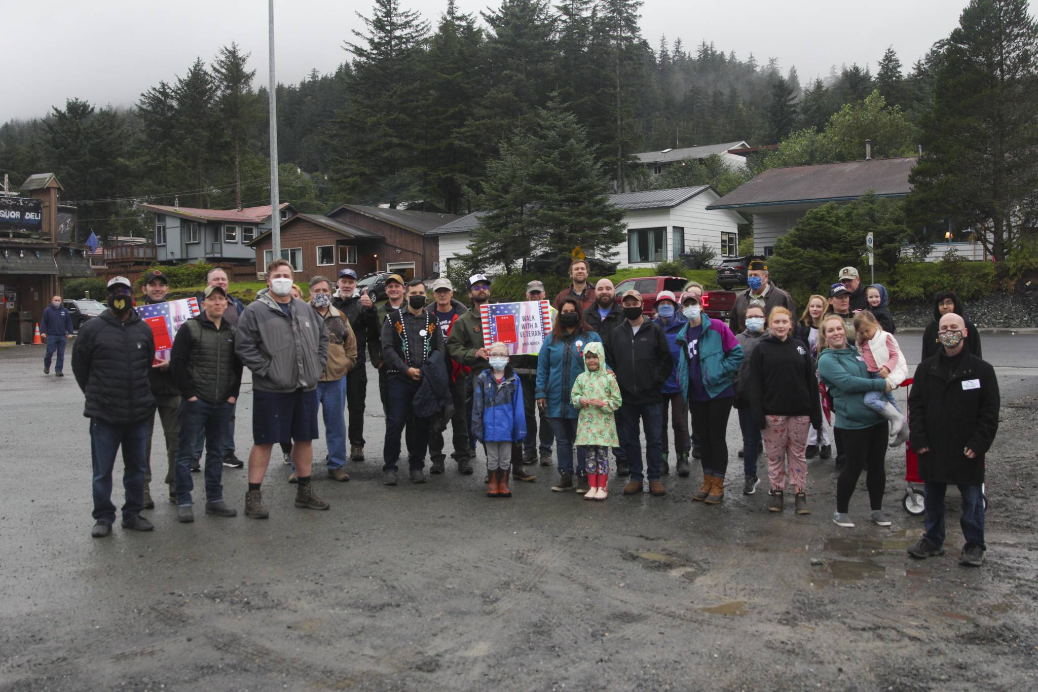 Juneau residents and veterans gathered on Tuesday, Aug. 24, 2021 for Together with Juneau Veterans’ first Walk with a Vet event across the Douglas Bridge. (Michael S. Lockett / Juneau Empire)