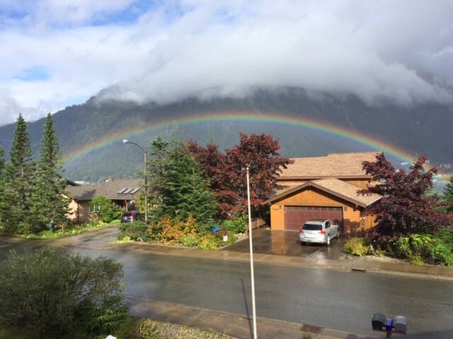 A rainbow forms over Juneau in this photo shared on Sept. 15. (Courtesy Photo / Sandy R. Williams)