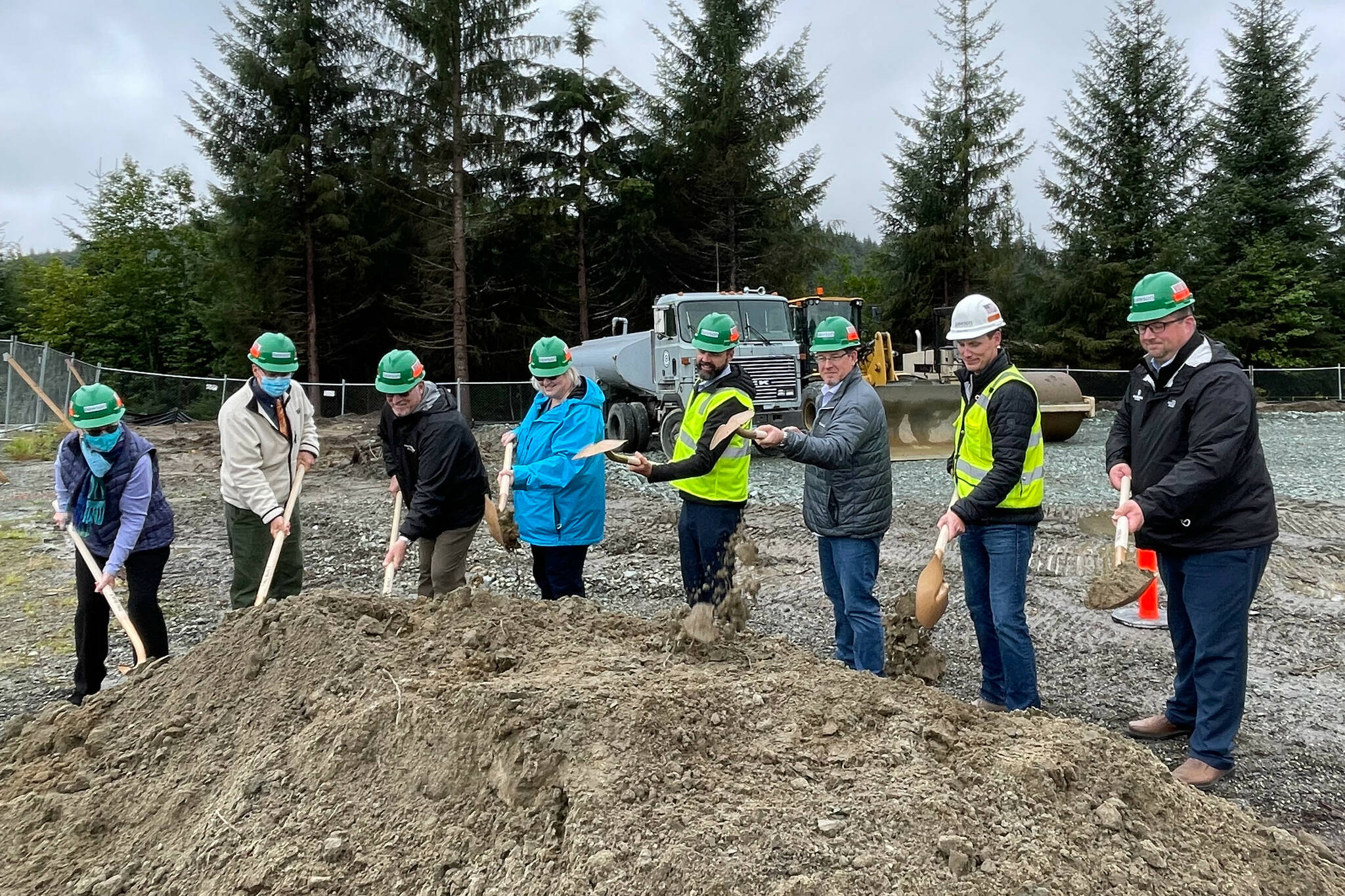 City officials and commercial entities broke ceremonial ground for the Riverview Senior Living community near Vintage Boulevard on Sept. 8, 2021. (Michael S. Lockett / Juneau Empire)