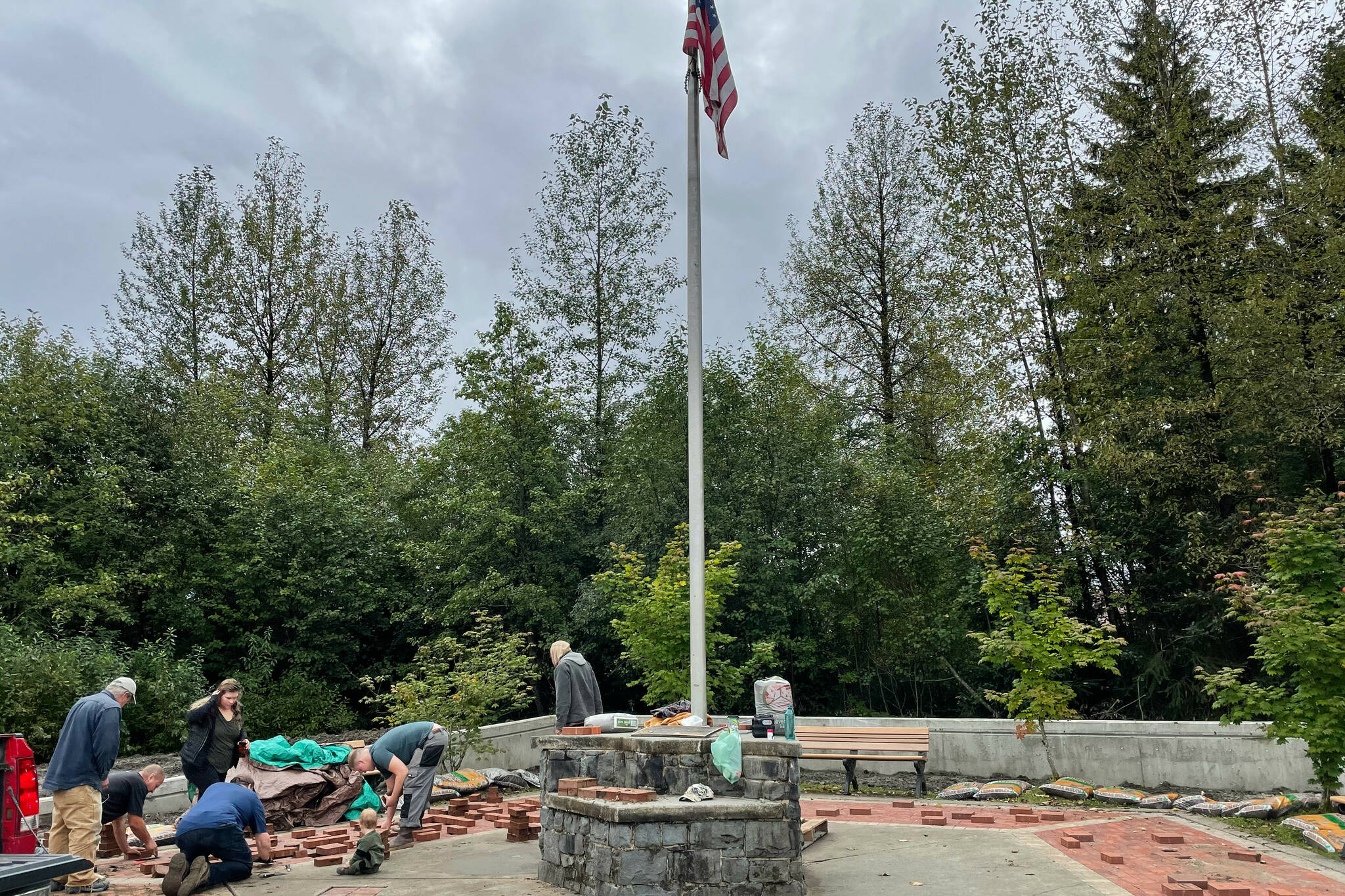 Juneau Glacier Valley Rotary Club’s 9/11 memorial, shown here undergoing beautification and final preparations before the ceremony, will be the site of the organization’s ceremony for the 20th anniversary of the attacks on Saturday. (Michael S. Lockett / Juneau Empire)