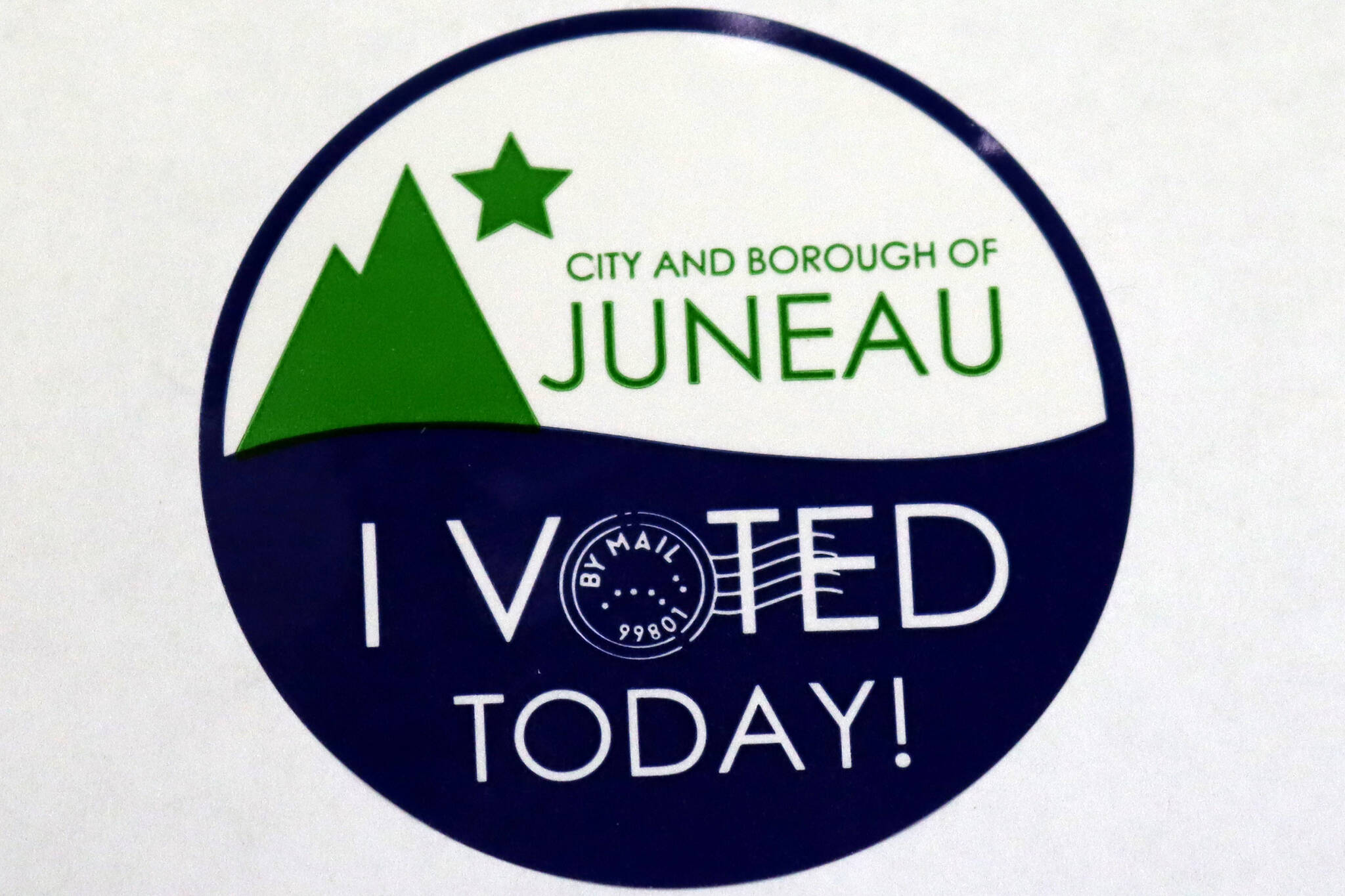 This photo shows an I Voted Today! sticker from a City and Borough of Juneau mail-in ballot for the upcoming municipal election. (Ben Hohenstatt / Juneau Empire)