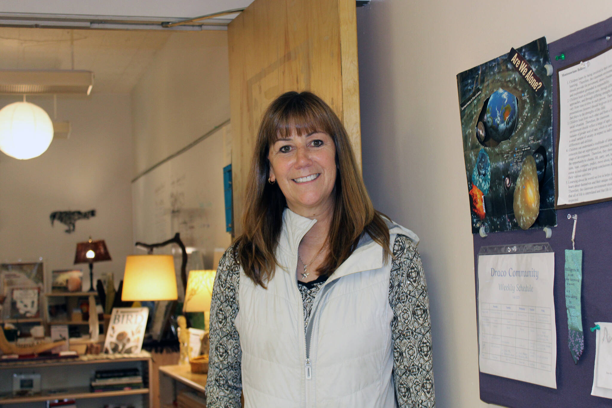 On Sept. 27, Bridget Weiss, superintendent of Juneau Public Schools, stood outside the classroom of former math teacher and basketball coach Bill Szepanski, who inspired her to pursue a degree in education and a teaching and coaching career. Later this week, Weiss will accept the 2022 Alaska Superintendent of the year award in Anchorage. (Dana Zigmund/Juneau Empire)