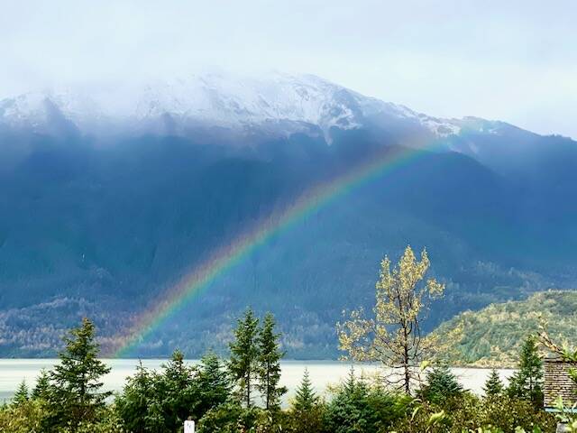 A rainbow from Skaters Cabin to the glacier on Oct. 2. (Courtesy Photo / Denise Carroll)