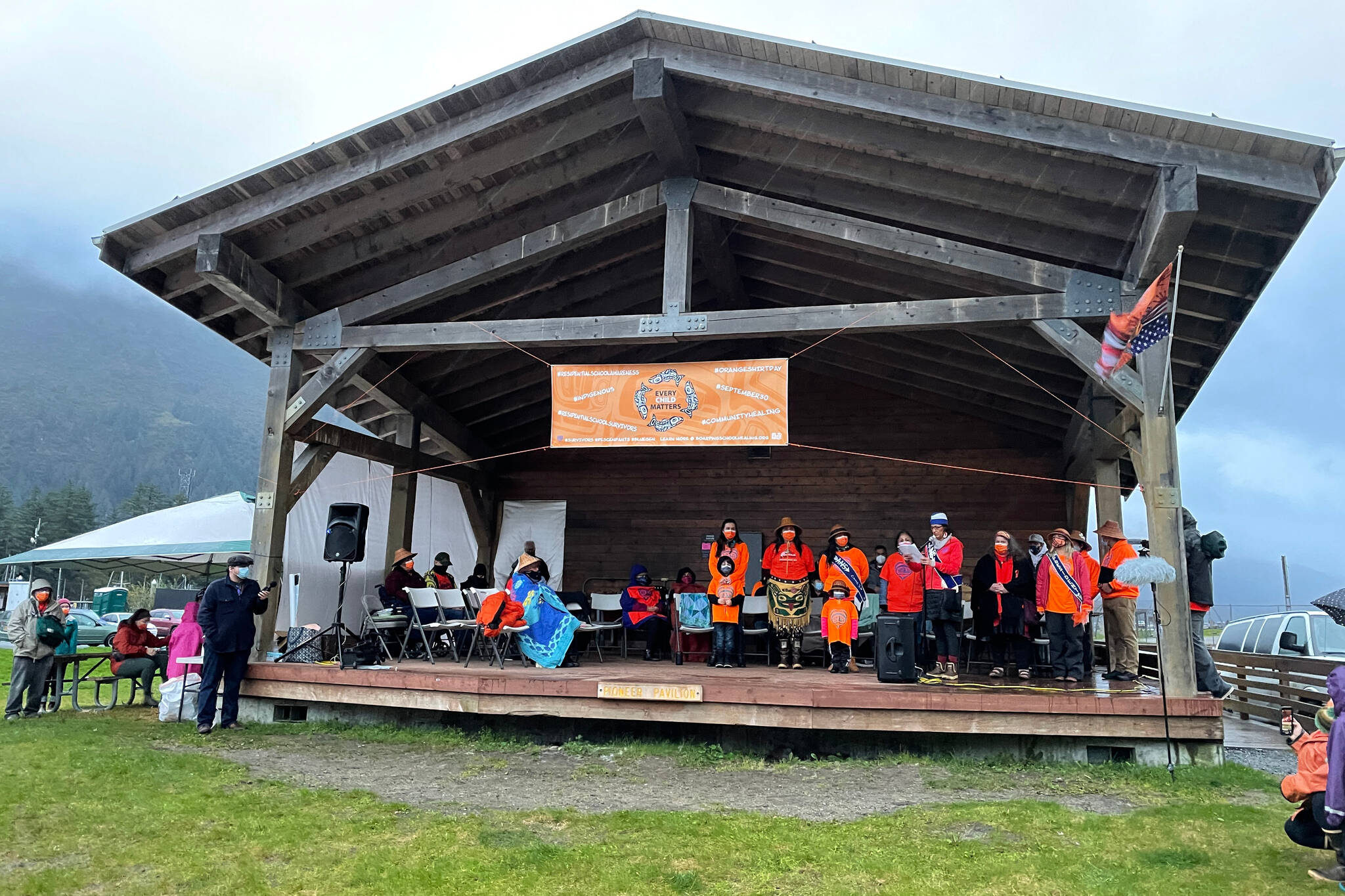 Michael S. Lockett / Juneau Empire 
More than a hundred gathered at an Orange Shirt Day event near Sandy Beach on Sept. 30, 2021, a remembrance of the Indigenous children killed in North America in the residential school system.