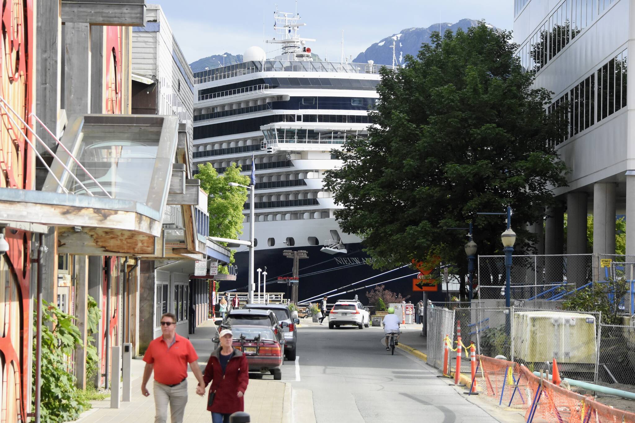 Industries related to cruise ships, like this one docked in downtown Juneau on July 26, 2021, were the most impacted by the COVID-19 pandemic according to a report from the McKinley Research Group. Senior economist at McKinley Jim Calvin says he’s concerned about businesses ability to hire enough workers going forward. (Peter Segall / Juneau Empire file)