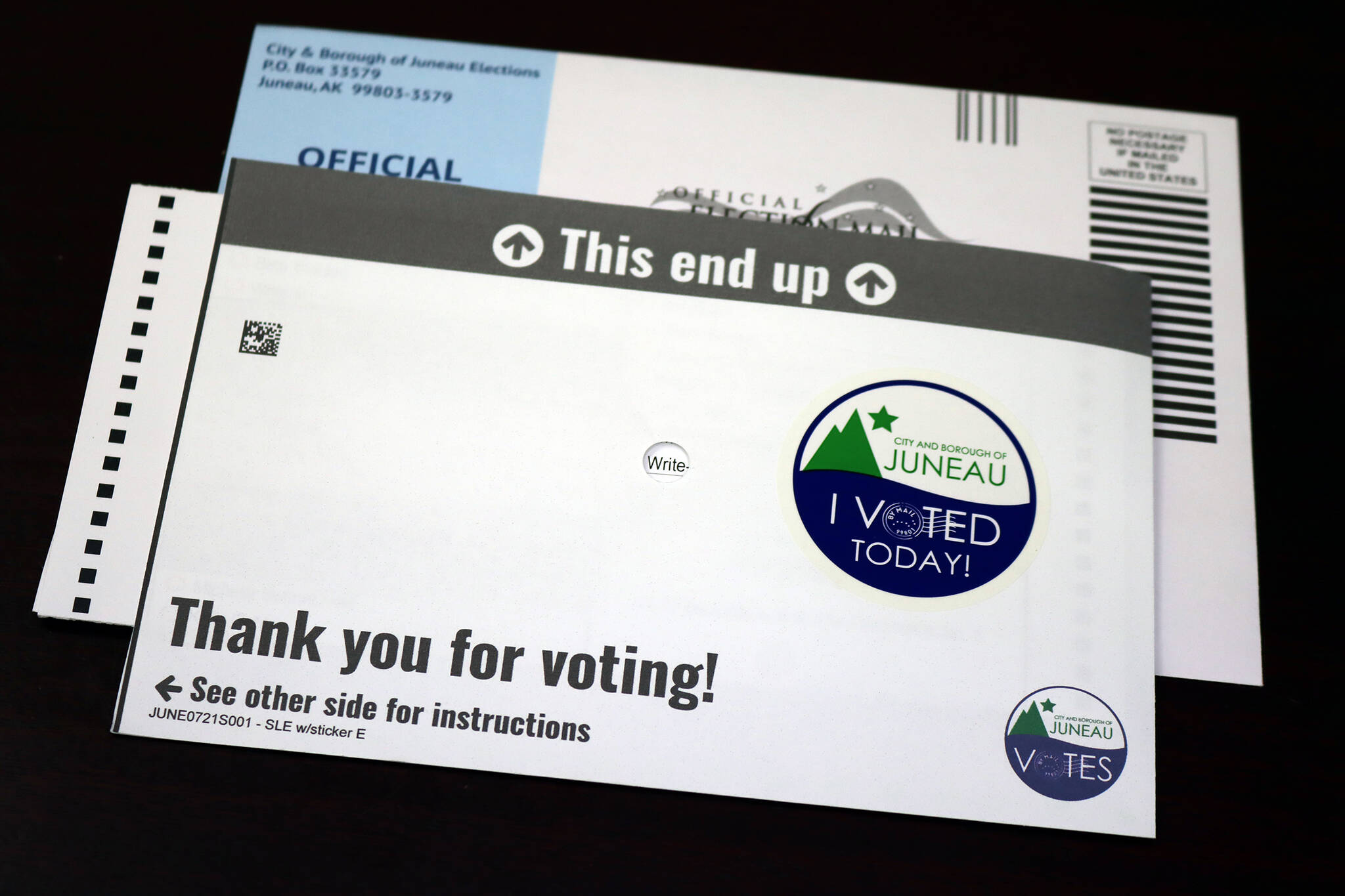 This photo shows a City and Borough of Juneau ballot mailed to a local resident in September. (Ben Hohenstatt / Juneau Empire File)