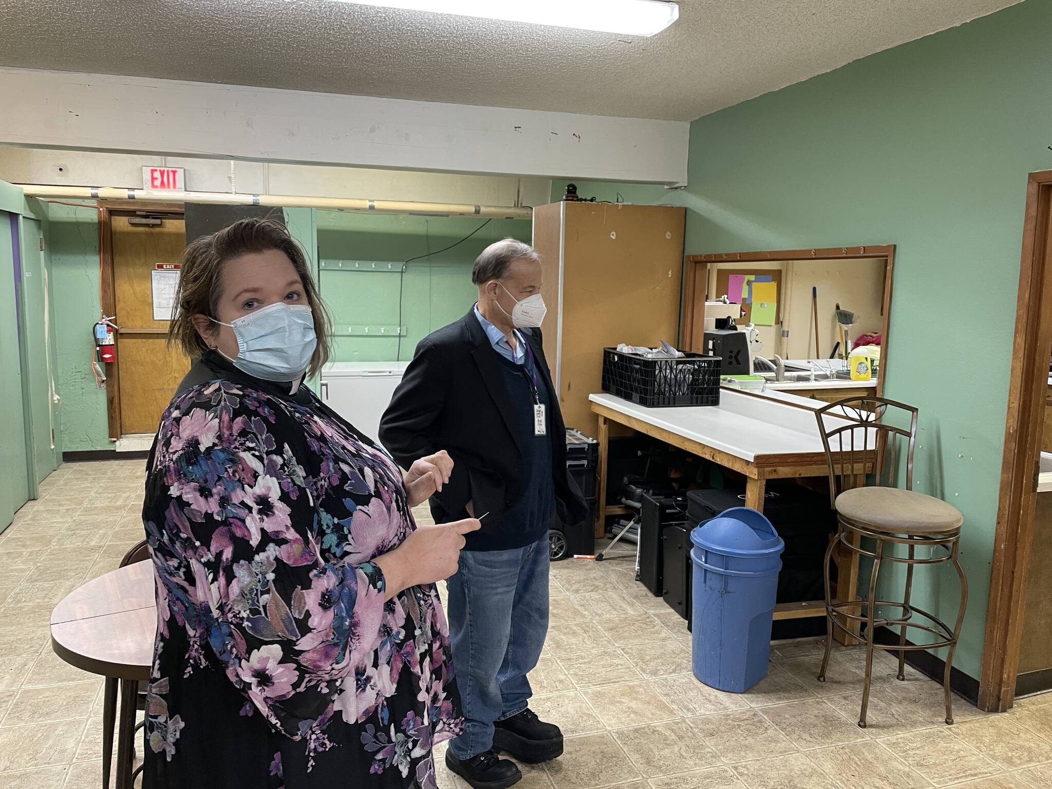 Michael S. Lockett / Juneau Empire
Pastor Karen Perkins and Brad Perkins of Resurrection Lutheran Church on Friday show where the city’s warming shelter would be sited if the church’s bid to host it is approved.