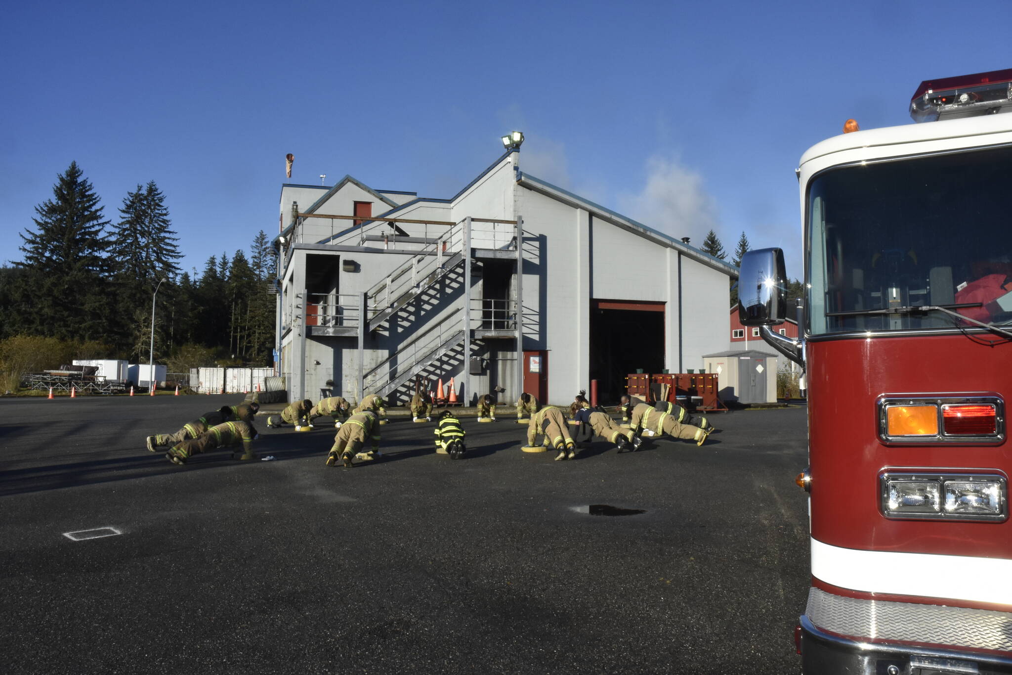 Cadets exercise as part of Capital City Fire/Rescue’s Cadet Program at Hagevig Regional Fire Training Center on Oct. 16, 2021. (Peter Segall / Juneau Empire)