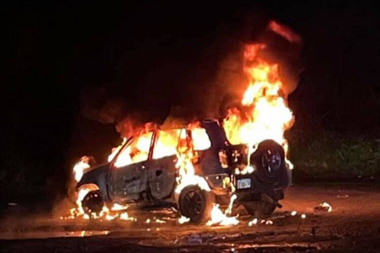 Capital City Fire/Rescue and the Juneau Police Department are investigating a vehicle fire that occurred early on Oct. 20, 2021 as an intentionally set fire, said CCFR in a social media post. (Courtesy photo / CCFR)