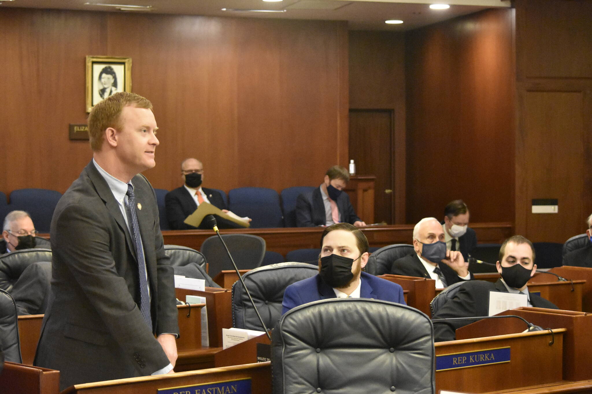 Rep. David Eastman, R-Wasilla, speaks on the floor of the Alaska House of Representatives during a floor debate on Tuesday, Aug. 31, 2021, over an appropriations bill during the Legislature’s third special session of the summer. Multiple organizations reported on Wednesday that Eastman is a lifetime member of the far-right organization the Oath Keepers. (Peter Segall / Juneau Empire)