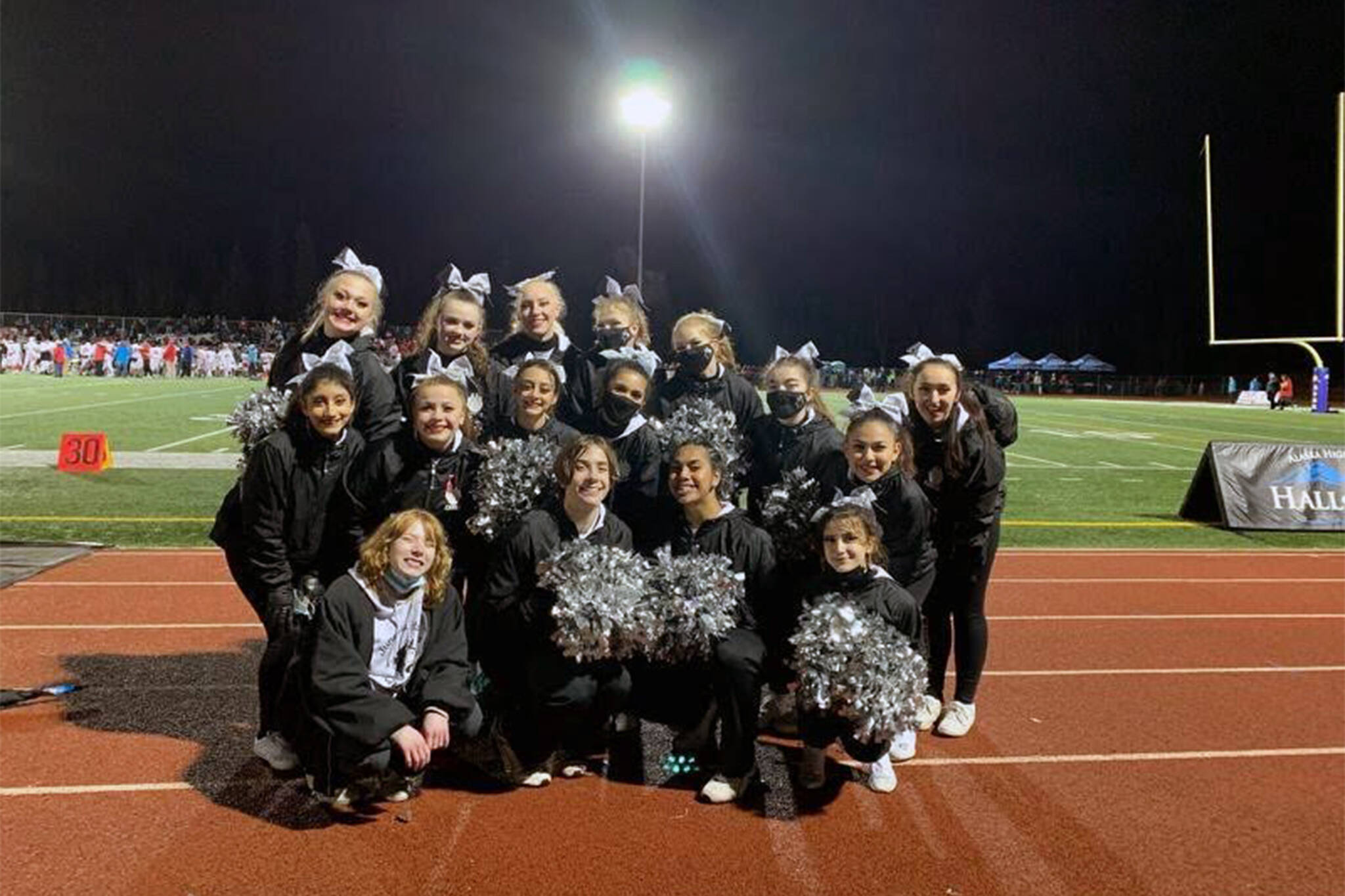Juneau’s unified football cheerleaders supported the football team Friday night in Anchorage and picked up a slew of awards, including “Grand Master Champs” at Saturday’s “Rally in the Valley” cheer competition at Colony High School in Palmer. (Courtesy photo/Carlene Nore)
