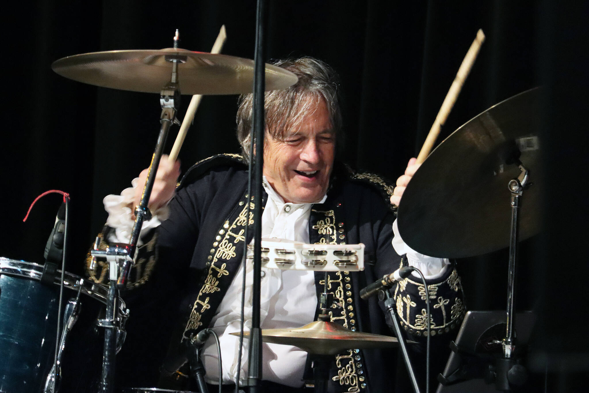 Ben Hohenstatt / Juneau Empire 
Tommy Scheckel drums during Paul Revere’s Raiders Tuesday night performance at Centennial Hall. The concert benefitted the Fraternal Order of Alaska State Troopers.