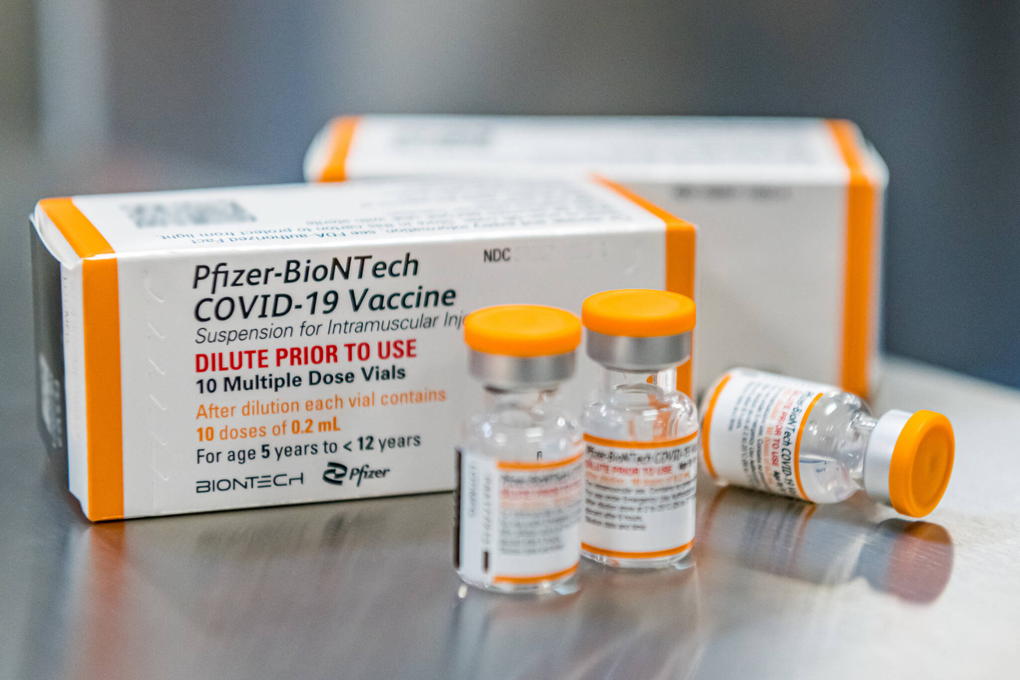 This photo provided by Pfizer shows kid-size doses of its COVID-19 vaccine in Puurs, Belgium. (Pfizer)