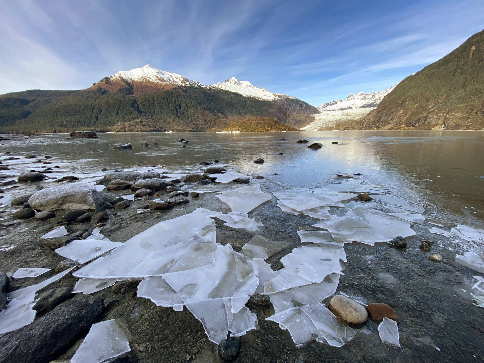 Thin ice sheets form near the Mendenhall Glacier in early November. (Courtesy Photo / Kenneth Gill, gillfoto)