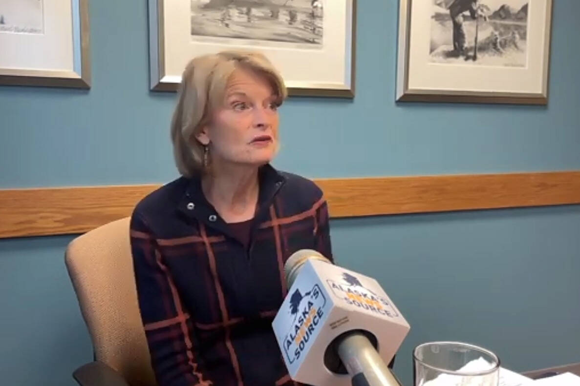 Sen. Lisa Murkowski, R-Alaska, speaks at an Anchorage news conference on Wednesday, Nov. 10, 2021, to discuss the $1.2 trillion infrastructure package soon to be signed into law by President Joe Biden. (Screenshot)