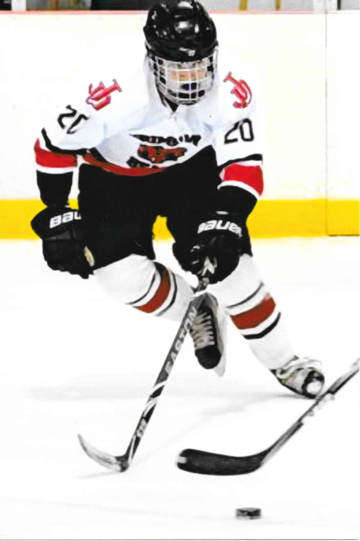 This photo shared by the Campbell family shows Matthew Campbell, who wore No. 20 when playing for the Crimson Bears. Its the same number now worn by younger brother, Brandon Campbell. Matthew died in 2020, and the Campbell family continues his legacy with an annual award recognizing two local hockey players for their kindness and sportsmanship. (Courtesy Photo)