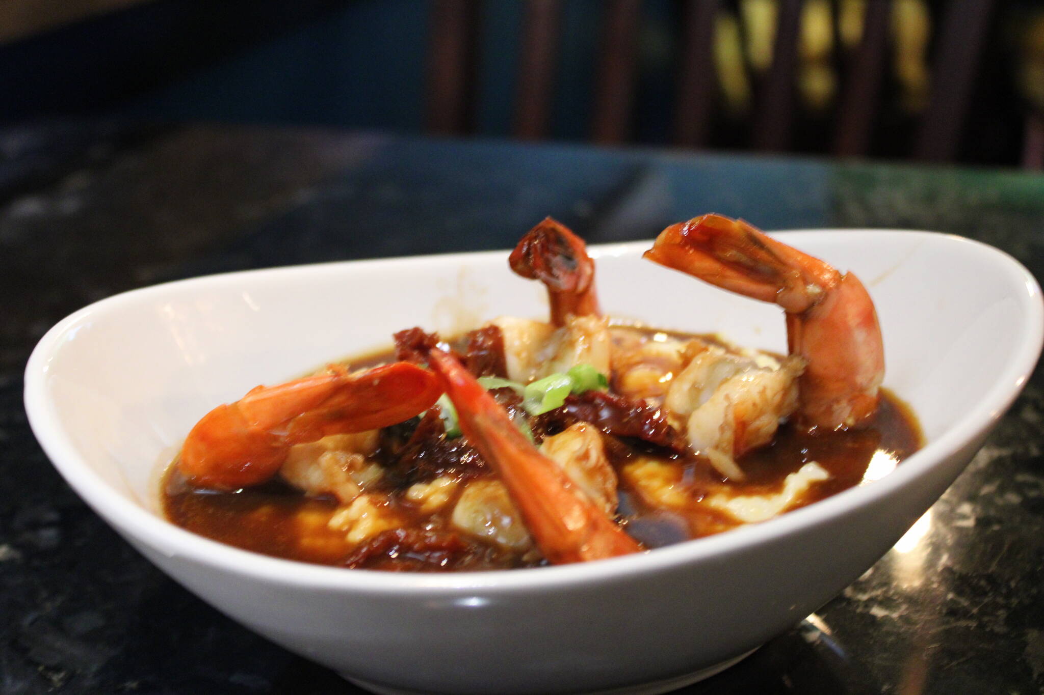 The gumbo with shrimp and crab featured, pictured here, includes expertly prepared shrimp that were bursting with flavor in a rich and well-flavored roux. (Dana Zigmund / Juneau Empire)