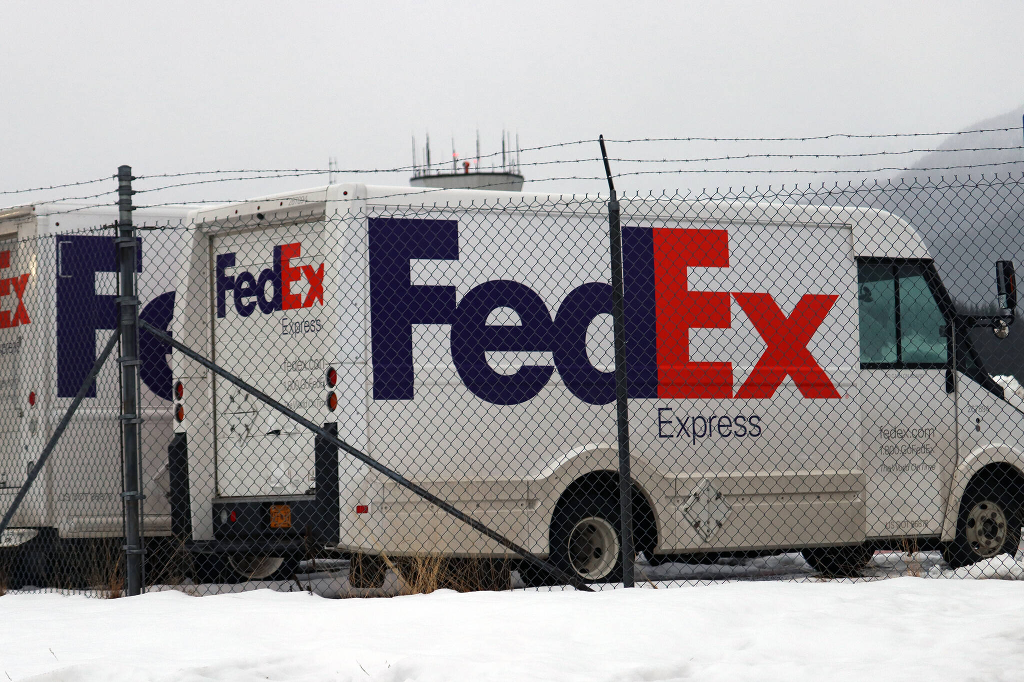 FedEx trucks sit outside the Juneau Fed Ex office on Nov. 25. (Dana Zigmund/Juneau Empire)
