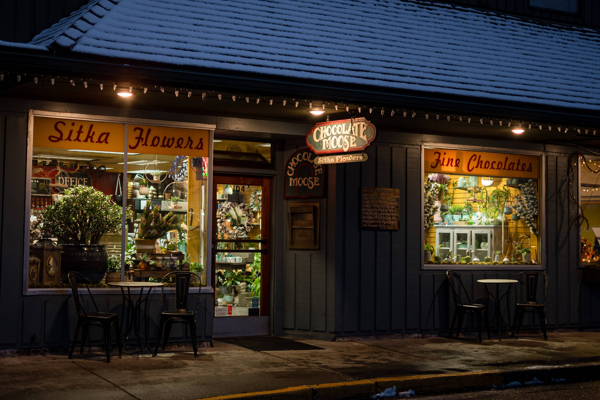 Local businesses like Sitka Flowers and the Chocolate Moose light up our streets in the winter nights, channel economic benefits into our communities, making our region stronger and more resilient than ever. (Courtesy Photo / Lione Clare)